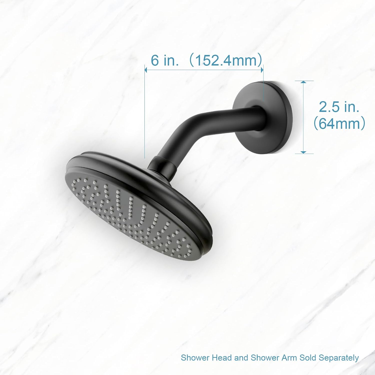 Shower Arm with Flange, 6 in Wall Mount Replacement Angle Shower Head Arm Wall-Mounted For Fixed Shower Head & Handheld Showerhead, Matte Black - Image 5