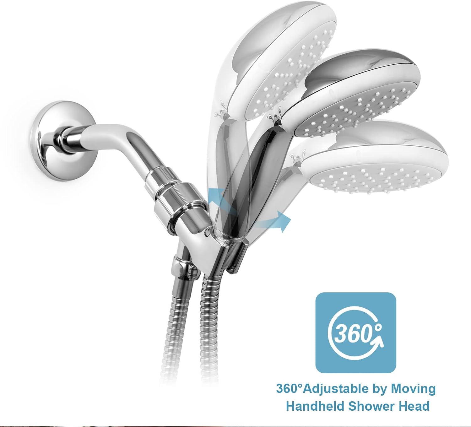 Shower Head Holder for Handheld Shower Head, Adjustable Shower Arm Mount for Connecting Shower Arm and Shower Hose, 1/2 Inch IPS Female Inlet and Male Outlet, Chrome Finish - Image 3
