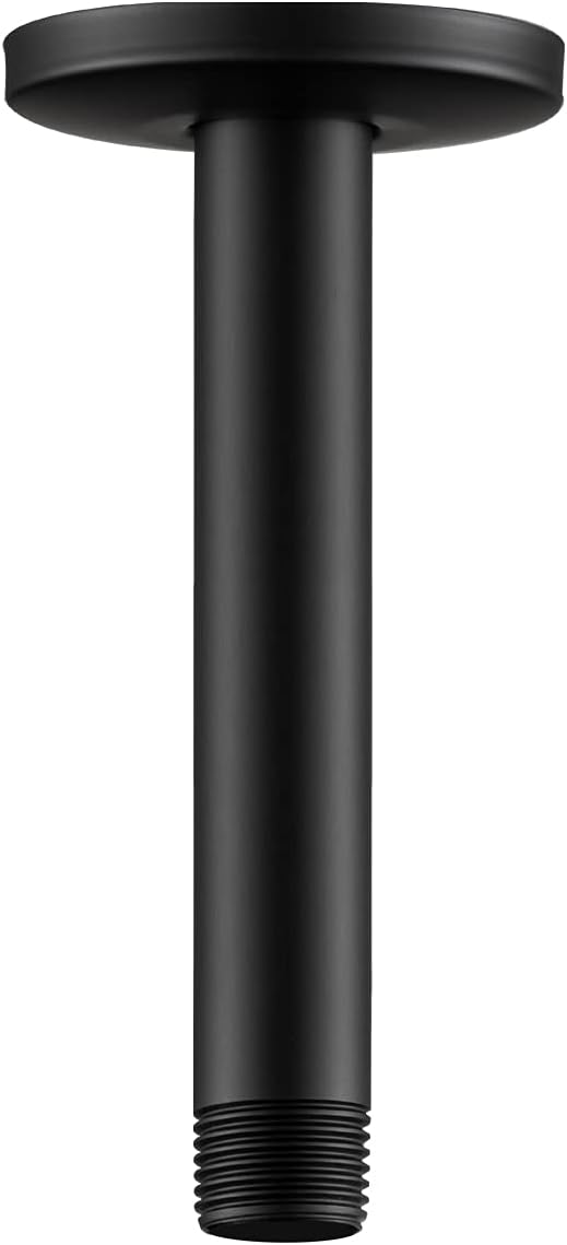Shower Arm with Flange, 6 in Ceiling Mount Replacement Rain Shower Head Straight Arm Ceiling-Mounted For Fixed Shower Head & High Pressure Rain, Matte Black - Image 1