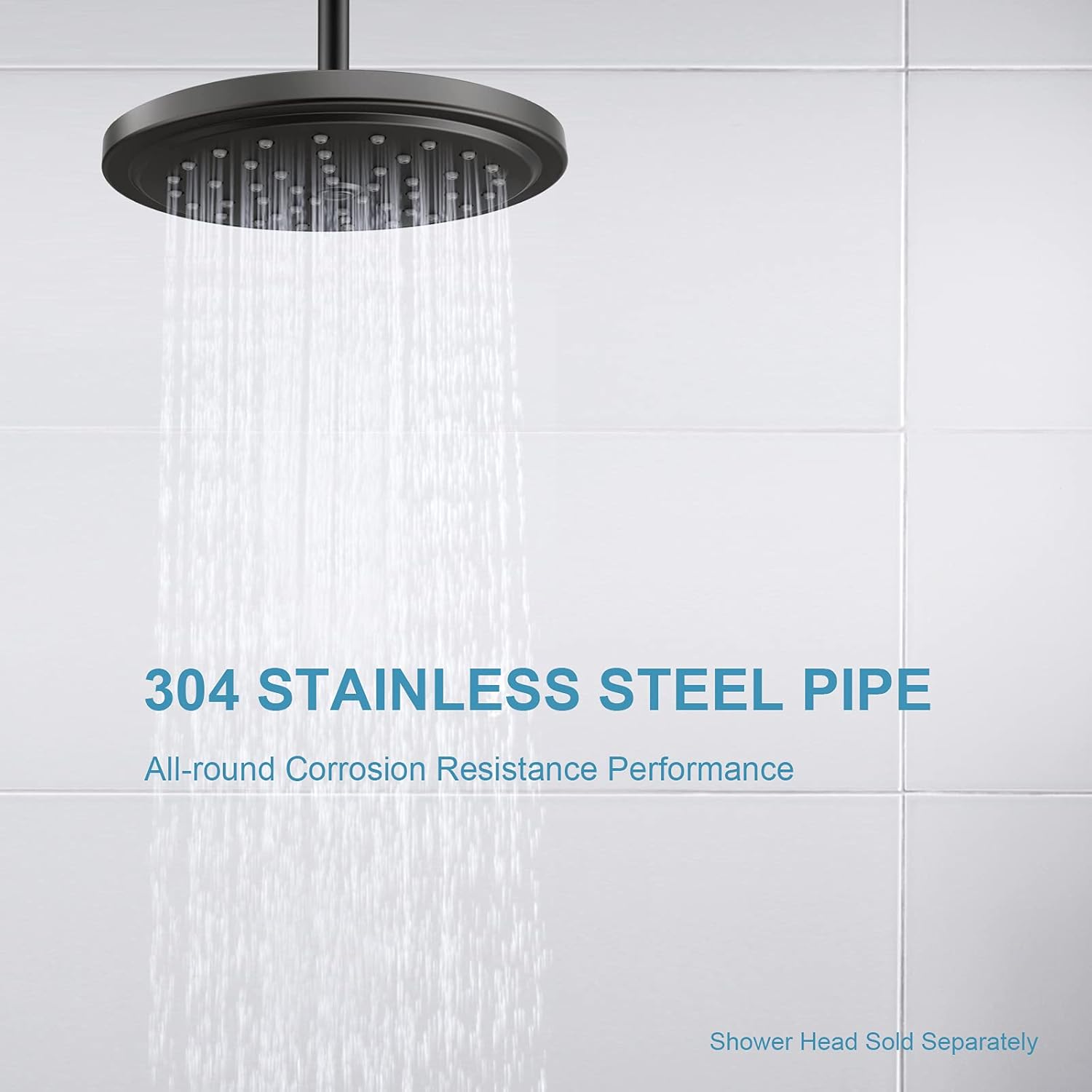Shower Arm with Flange, 6 in Ceiling Mount Replacement Rain Shower Head Straight Arm Ceiling-Mounted For Fixed Shower Head & High Pressure Rain, Matte Black - Image 3