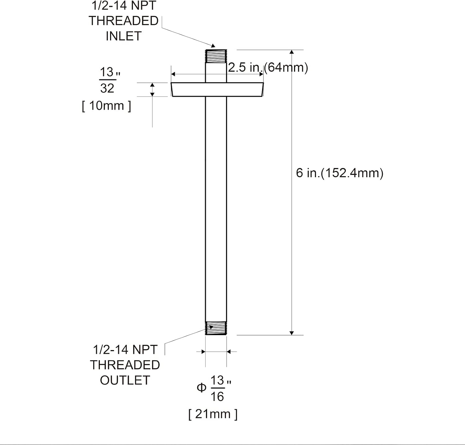Shower Arm with Flange, 6 in Ceiling Mount Replacement Rain Shower Head Straight Arm Ceiling-Mounted For Fixed Shower Head & High Pressure Rain, Matte Black - Image 6