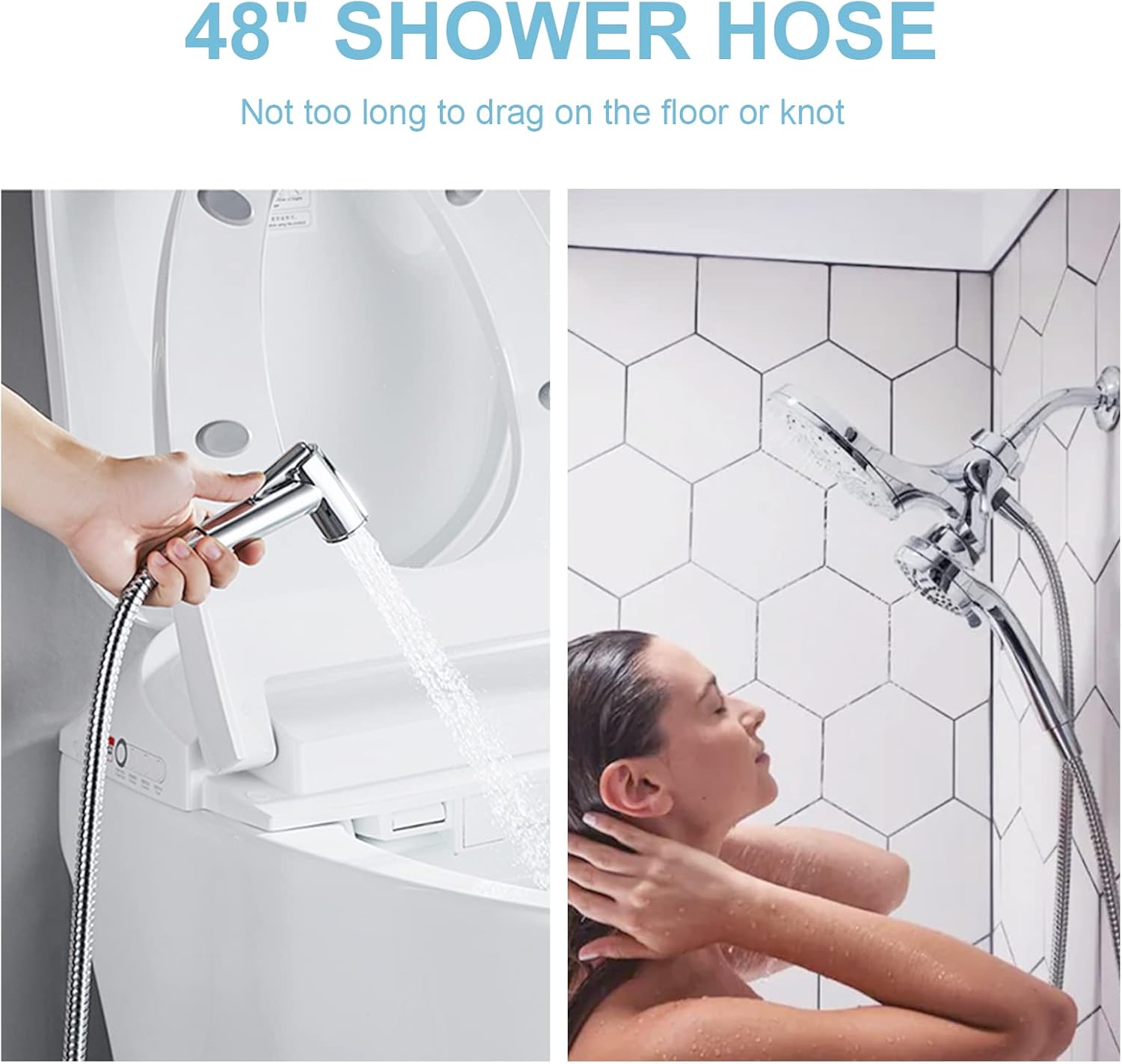 Shower Hose, 48 Inch Bidet Hose High Pressure Explosion Proof Toilet Hose for Bidet Sprayer Stainless Steel Electroplating Handheld Shower Hose Flex Hoses with Woven Inner Tube, Chrome - Image 3