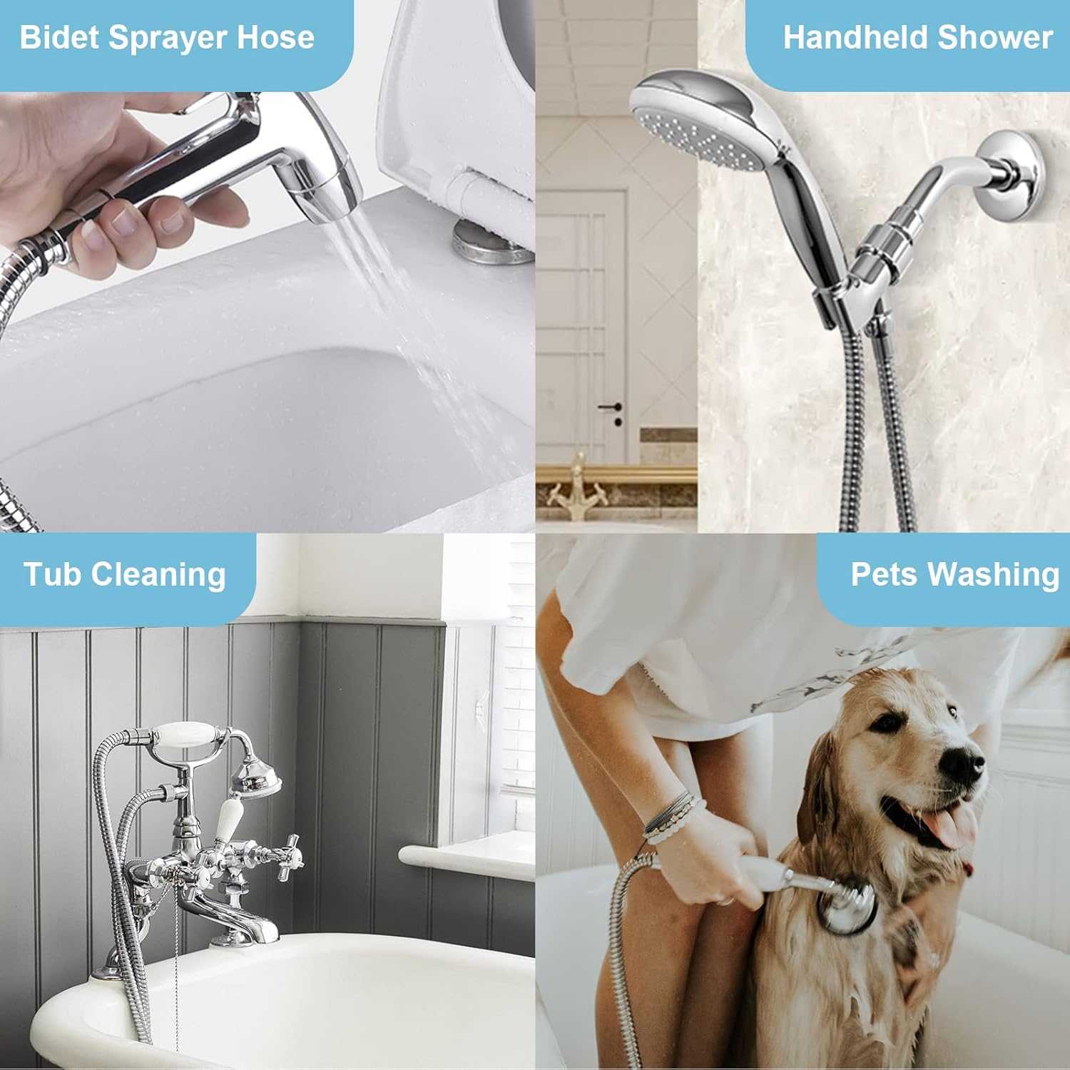 Shower Hose, 48 Inch Bidet Hose High Pressure Explosion Proof Toilet Hose for Bidet Sprayer Stainless Steel Electroplating Handheld Shower Hose Flex Hoses with Woven Inner Tube, Chrome - Image 7