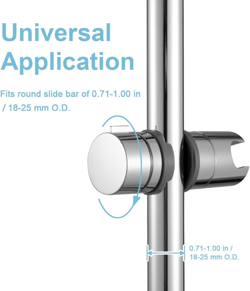 Shower Head Holder for Slide Bar Adjustable 0.71-1.00 in(18-25 mm) O.D, Adjustable Holder for Slide Bar Slider Clamp Bathroom Replacement, 360 Degree Rotation Sprayer Holder, Chrome Plated - Image 2
