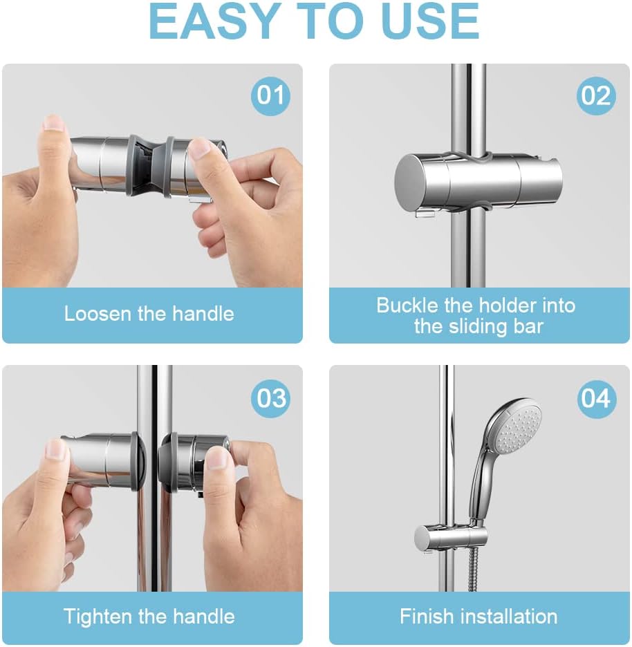 Shower Head Holder for Slide Bar Adjustable 0.71-1.00 in(18-25 mm) O.D, Adjustable Holder for Slide Bar Slider Clamp Bathroom Replacement, 360 Degree Rotation Sprayer Holder, Chrome Plated - Image 6