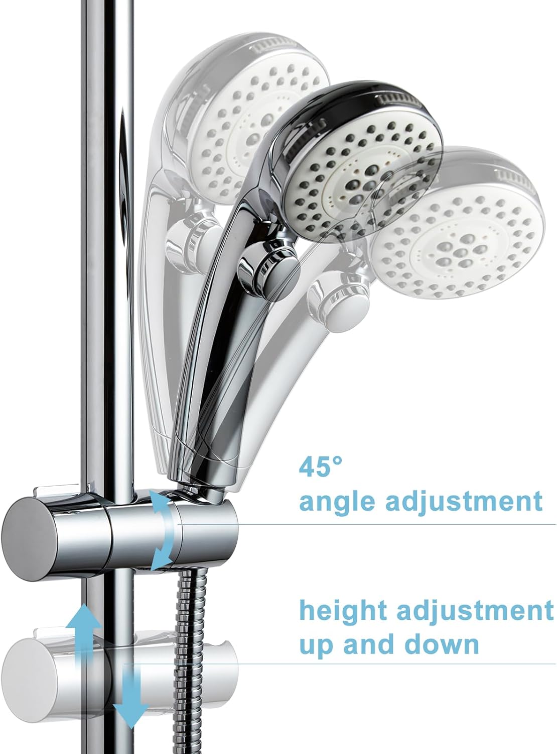 Shower Head Holder, Adjustable 0.75-1.00 in(19-25 mm) Diameter Hand Shower Holder Bracket for Slide Bar, Detachable Slider Clamp Bathroom Replacement, 360 Degree Rotation Sprayer Holder, Chrome - Image 4