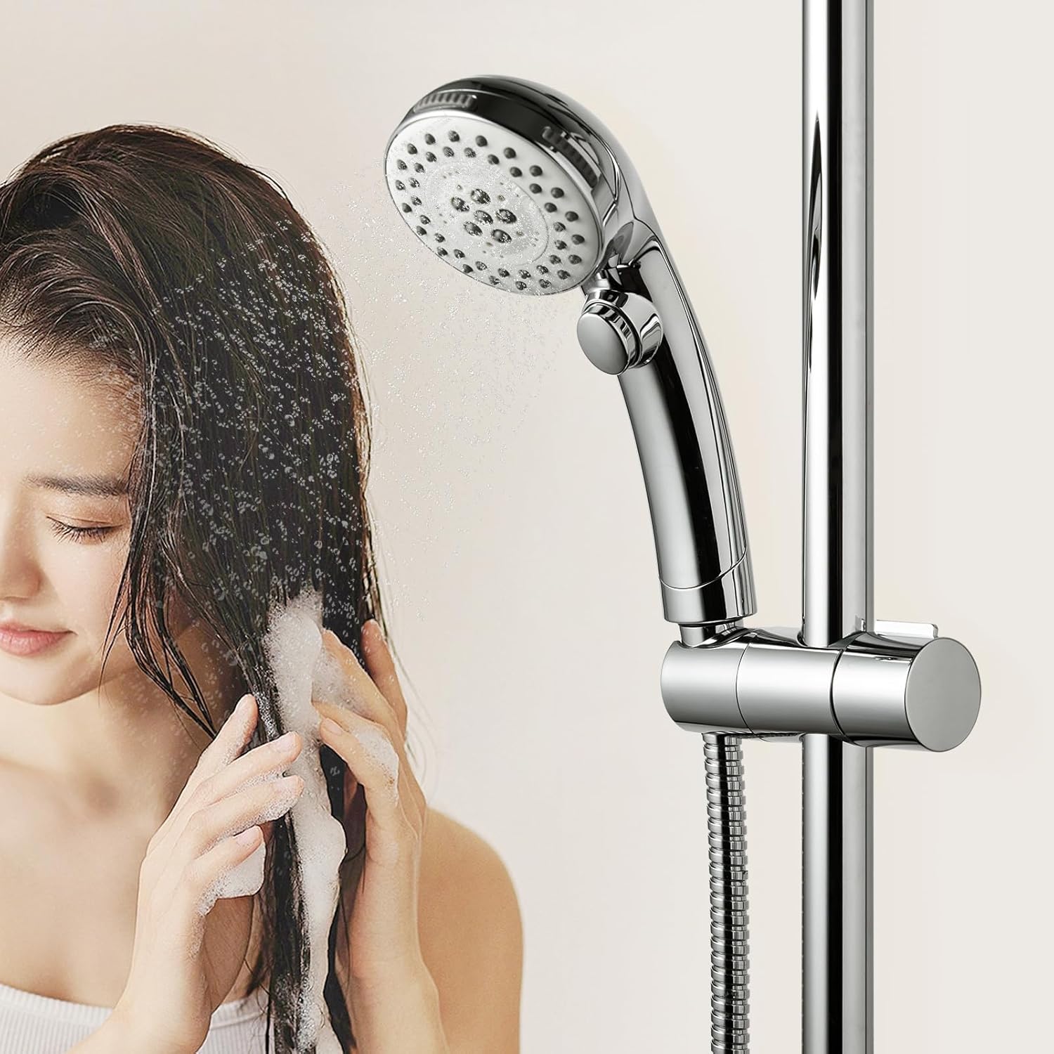 Shower Head Holder, Adjustable 0.75-1.00 in(19-25 mm) Diameter Hand Shower Holder Bracket for Slide Bar, Detachable Slider Clamp Bathroom Replacement, 360 Degree Rotation Sprayer Holder, Chrome - Image 7