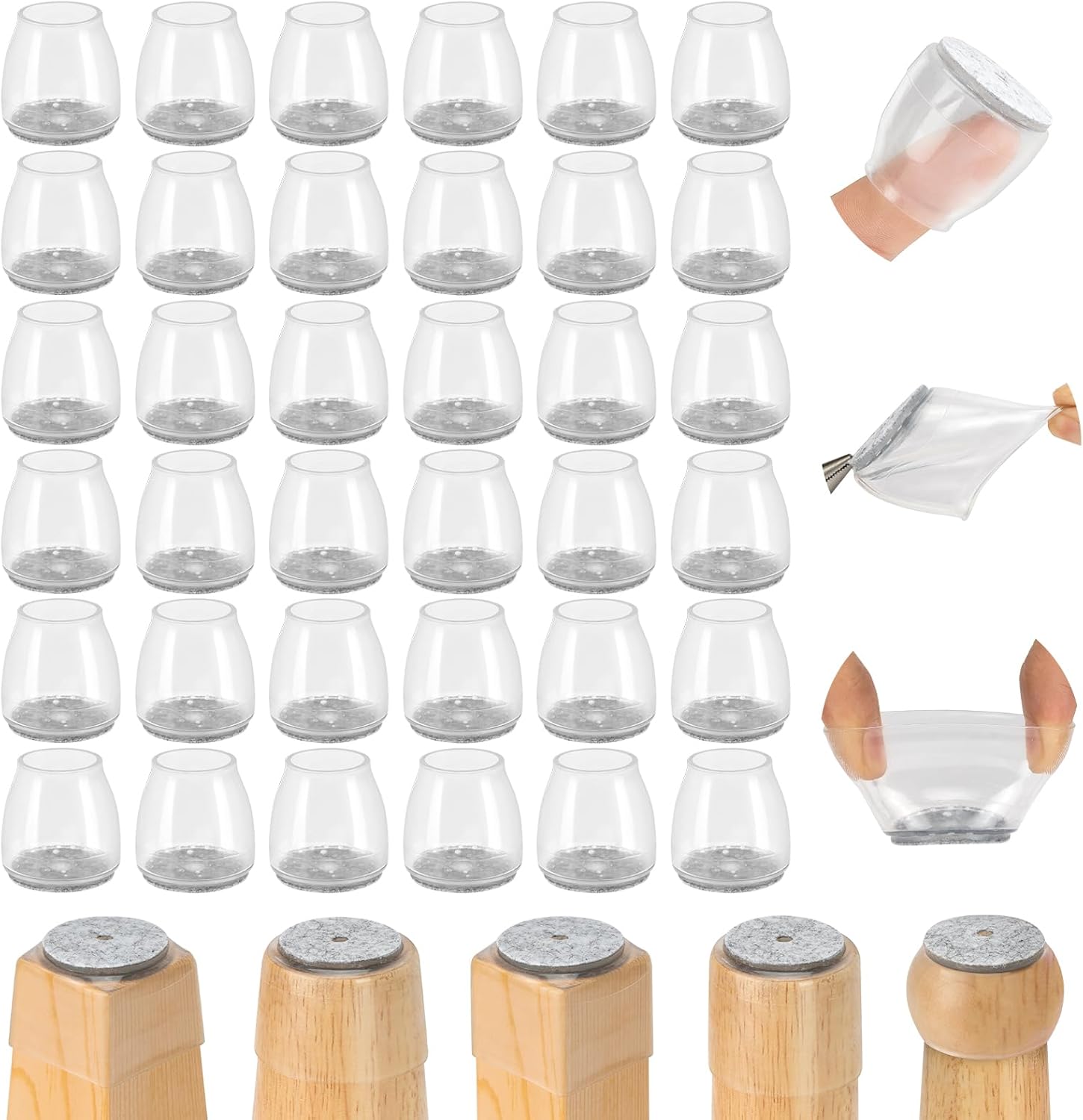 36Pcs Round Chair Leg Floor Protectors, Silicone Chair Feet Caps to Protect Tile Floors, Felt Pads Furniture Leg Caps Covers from Scratches and Noise(Clear, Small Fit: 0.9