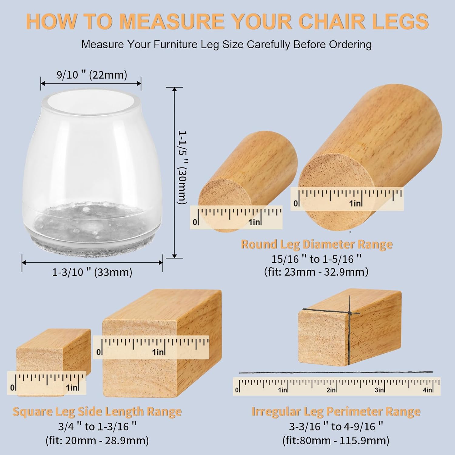 36Pcs Round Chair Leg Floor Protectors, Silicone Chair Feet Caps to Protect Tile Floors, Felt Pads Furniture Leg Caps Covers from Scratches and Noise(Clear, Small Fit: 0.9
