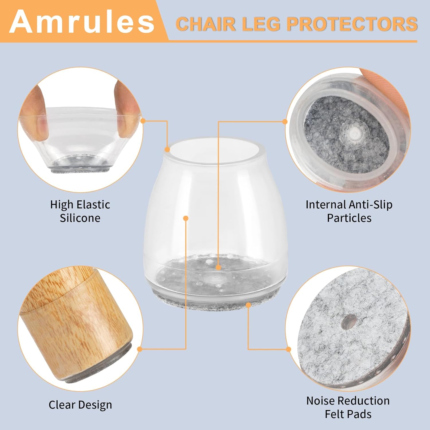 36Pcs Round Chair Leg Floor Protectors, Silicone Chair Feet Caps to Protect Tile Floors, Felt Pads Furniture Leg Caps Covers from Scratches and Noise(Clear, Small Fit: 0.9