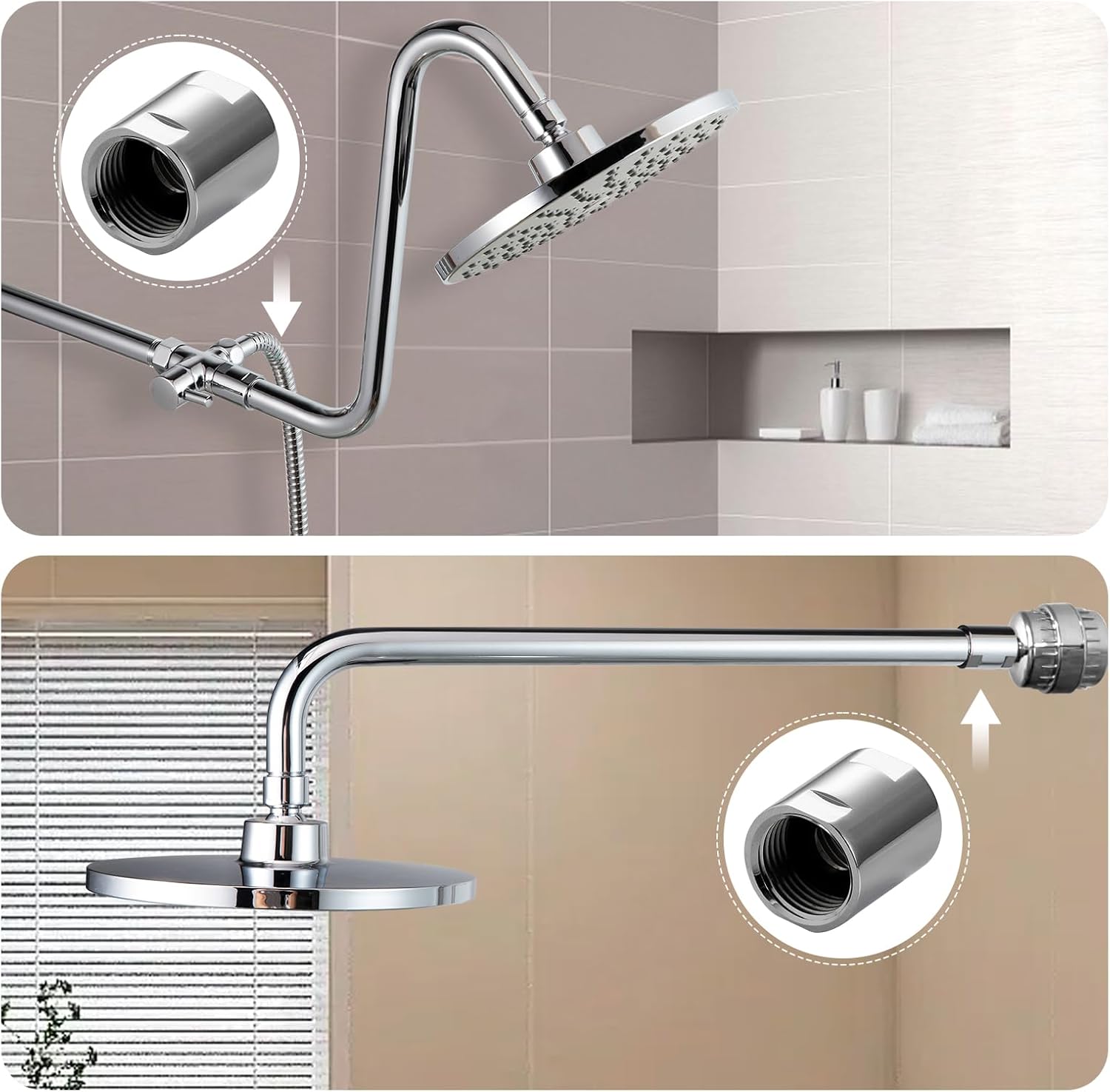 Shower Pipe Fitting, Brass Converter Adapter, G1/2 x G1/2 in Female Thread Shower Coupling for Shower Arm Home Bathroom Plumbing, Chrome - Image 3