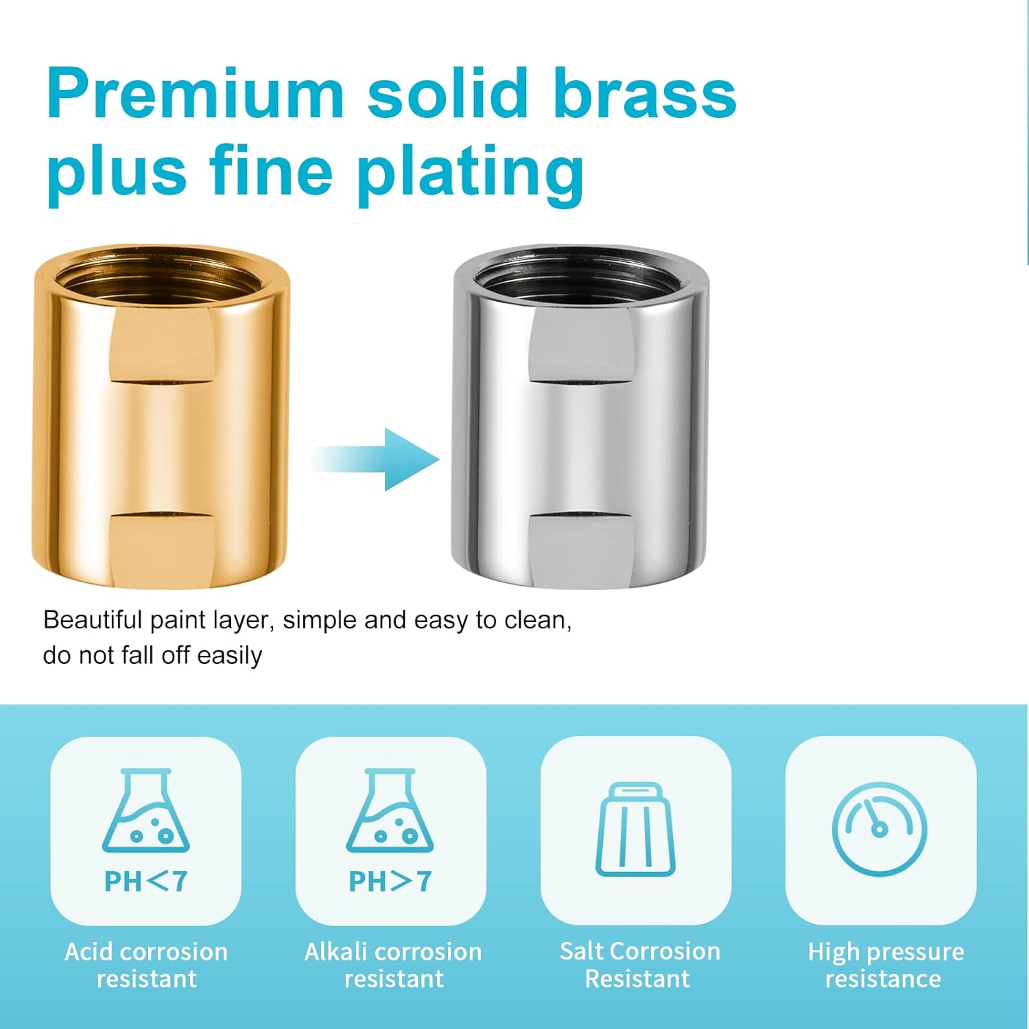Shower Pipe Fitting, Brass Converter Adapter, G1/2 x G1/2 in Female Thread Shower Coupling for Shower Arm Home Bathroom Plumbing, Chrome - Image 6