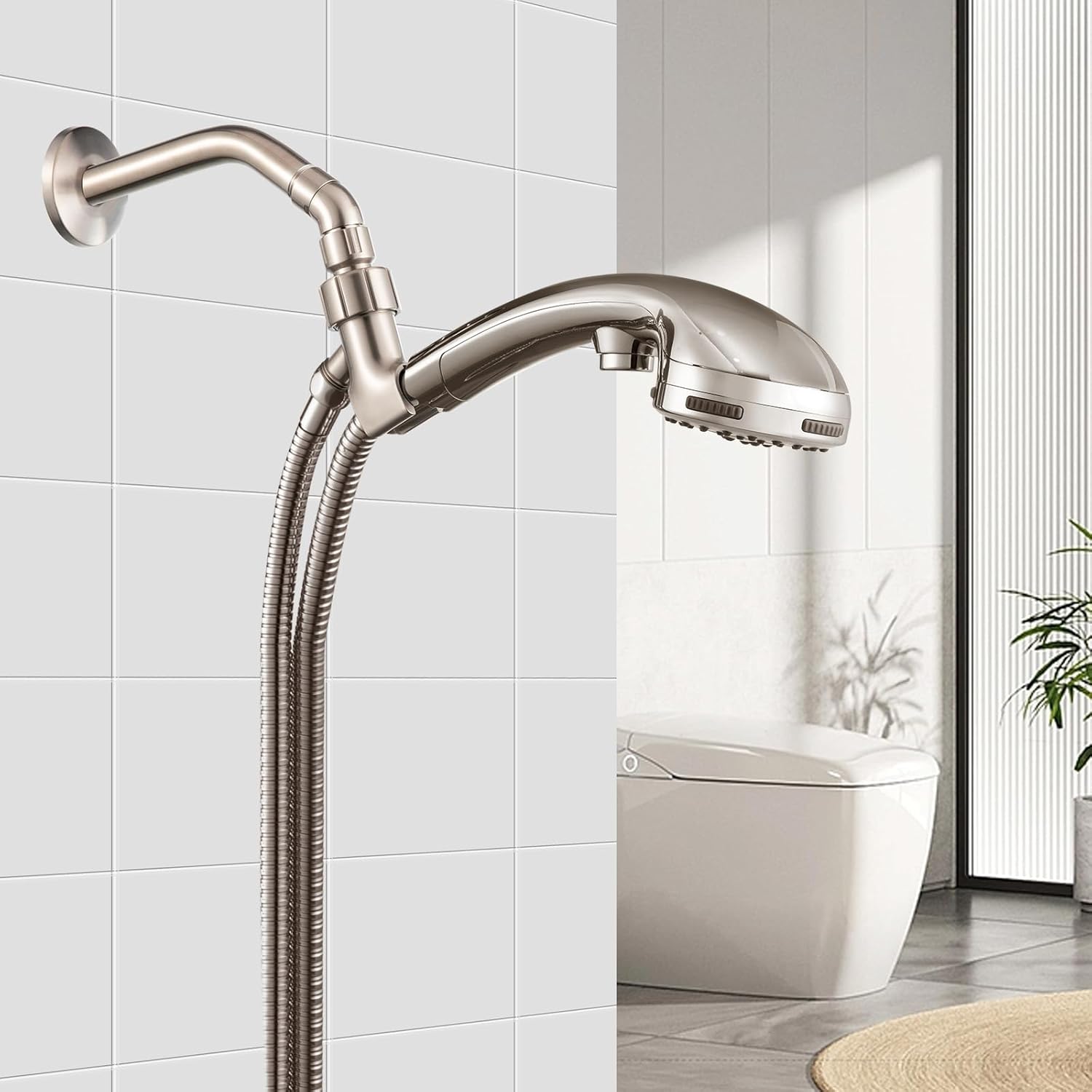 Shower Head Elbow Adapter, Brushed Nickel All Metal Handheld Shower Head Elbow Adapter Shower Arm Angle Adapter 135 Degrees - Image 3