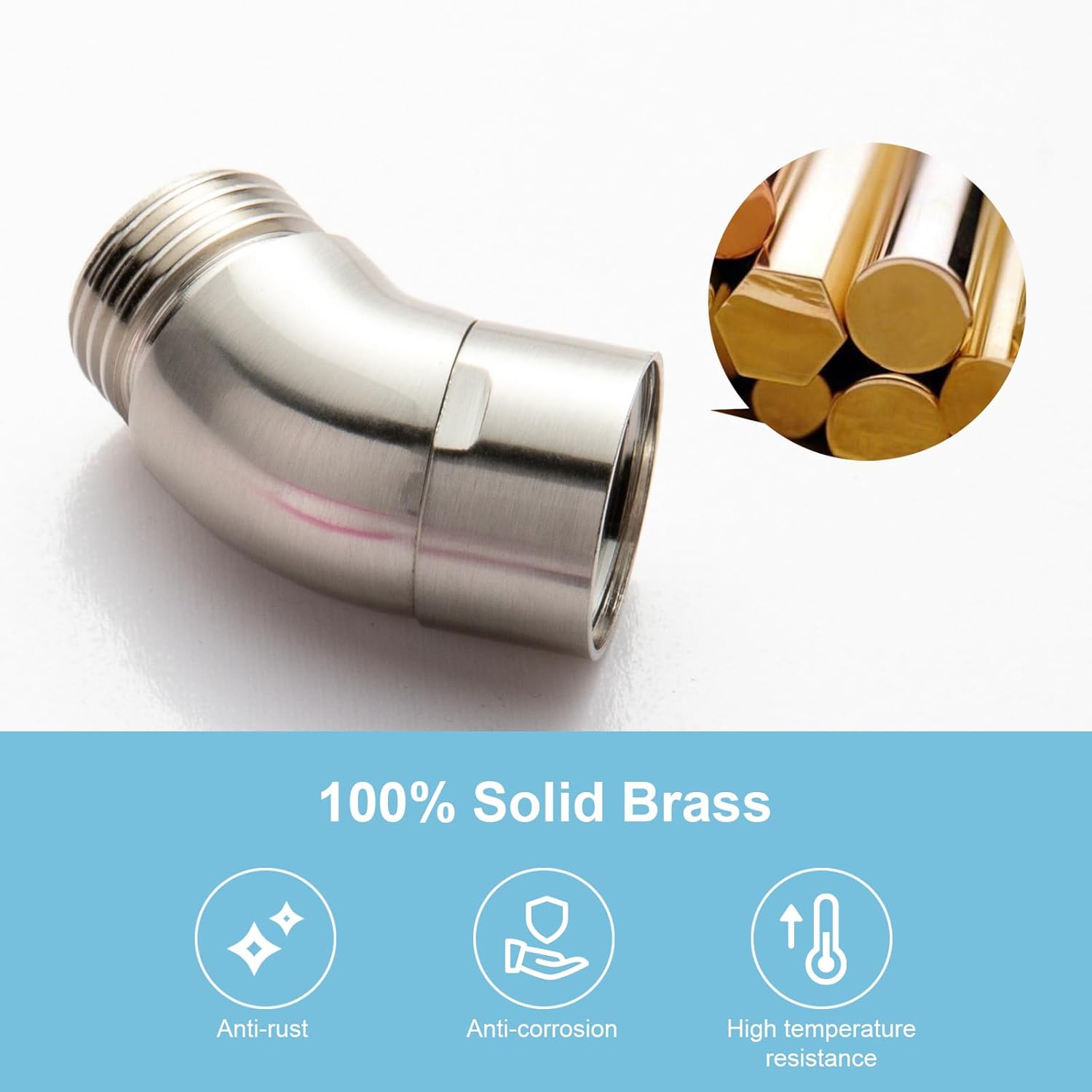 Shower Head Elbow Adapter, Brushed Nickel All Metal Handheld Shower Head Elbow Adapter Shower Arm Angle Adapter 135 Degrees - Image 4