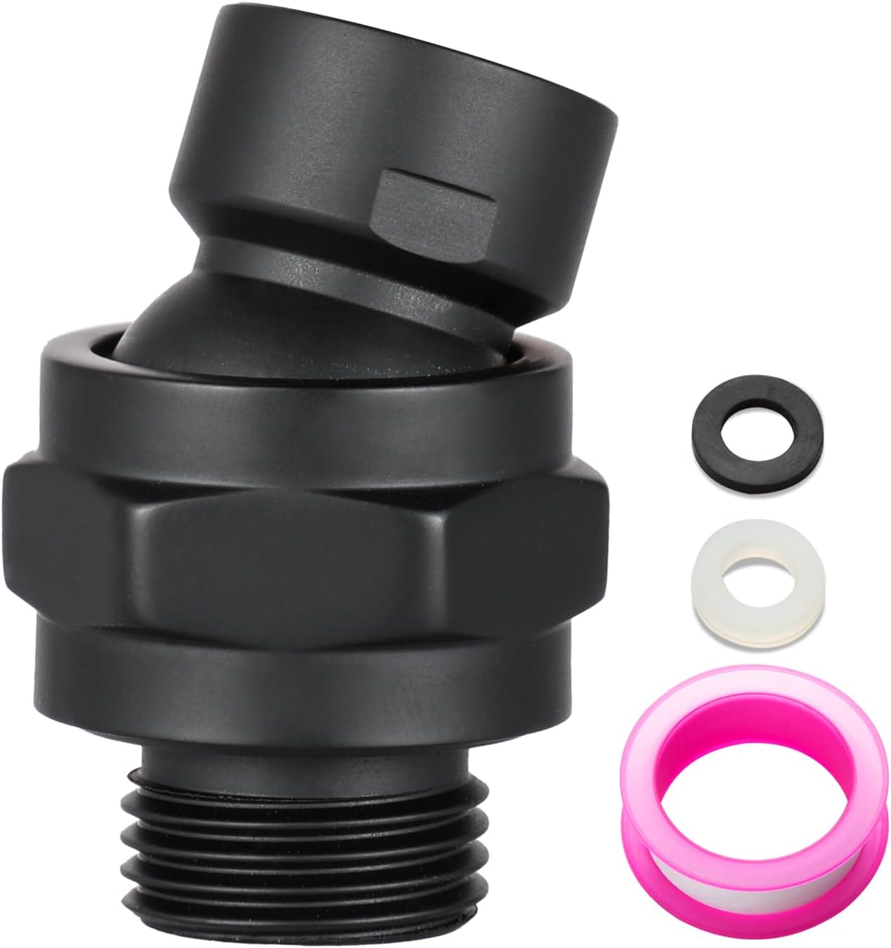 Shower Head Swivel Ball Adapter, All Metal Adjustable Shower Arm Extension Connector Universal Showering Component Solid Brass, Matte Black - Image 1