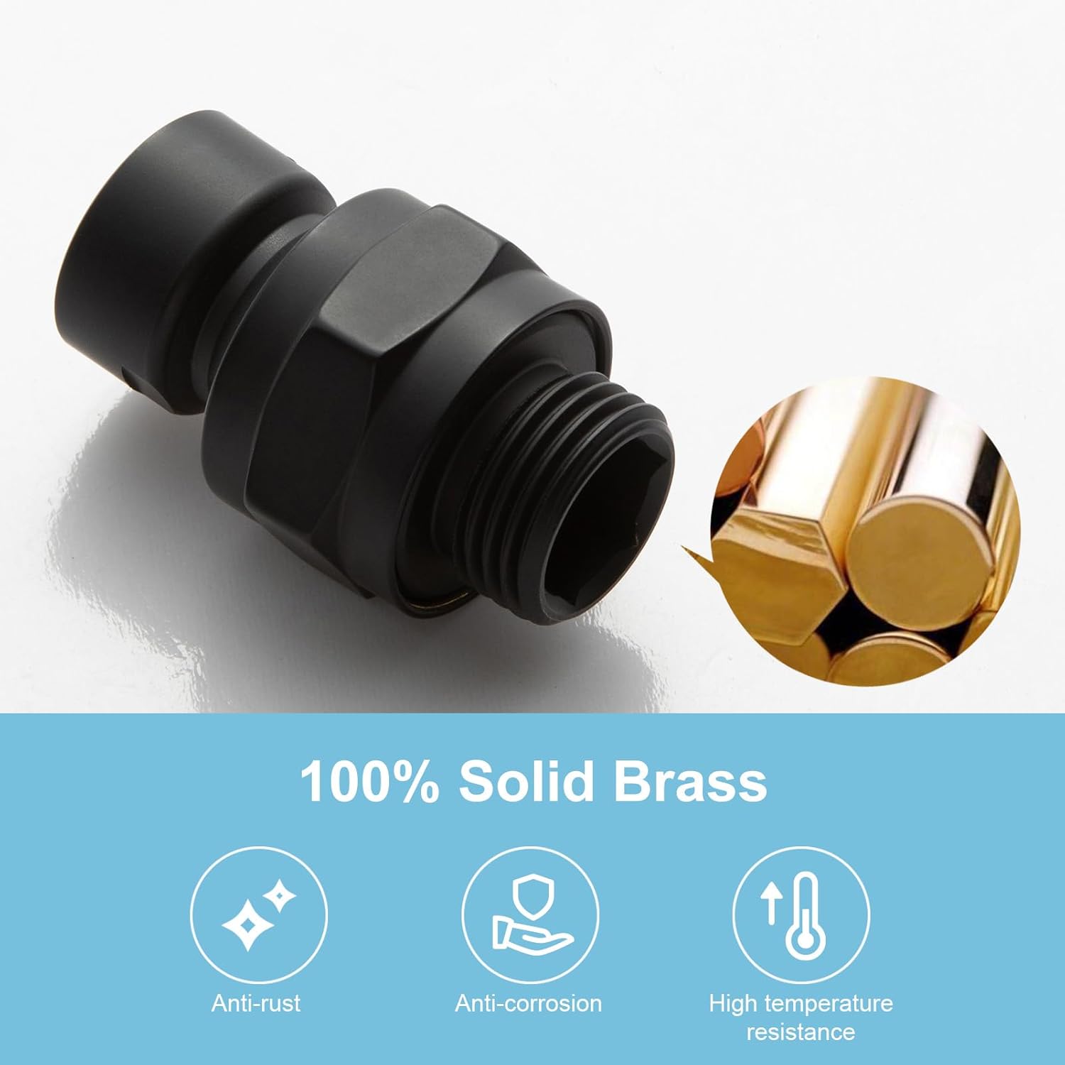 Shower Head Swivel Ball Adapter, All Metal Adjustable Shower Arm Extension Connector Universal Showering Component Solid Brass, Matte Black - Image 3