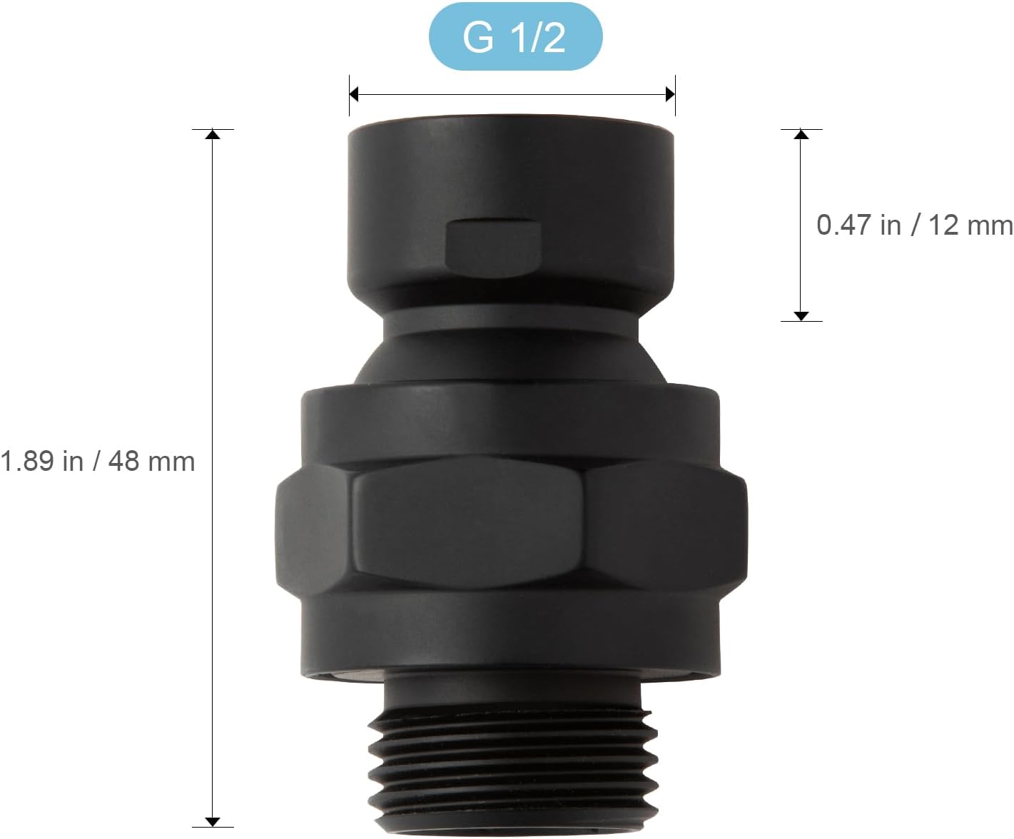 Shower Head Swivel Ball Adapter, All Metal Adjustable Shower Arm Extension Connector Universal Showering Component Solid Brass, Matte Black - Image 6