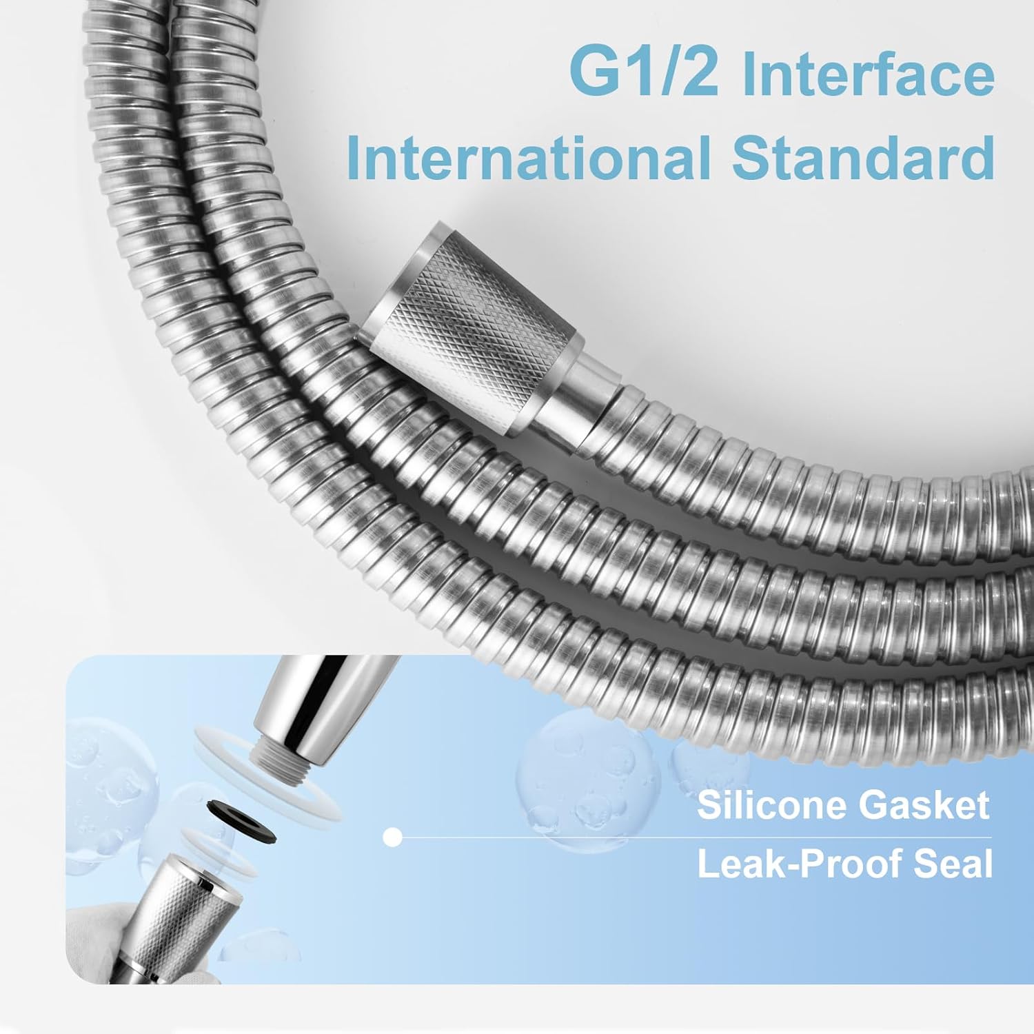 Shower Hose, 120 in Kink Free Stainless Steel Extra Long Shower Hose Replacement, Flexible Handheld Shower Head Hose Extension for Pet Bathing Cleaning, Nickel Gray - Image 4