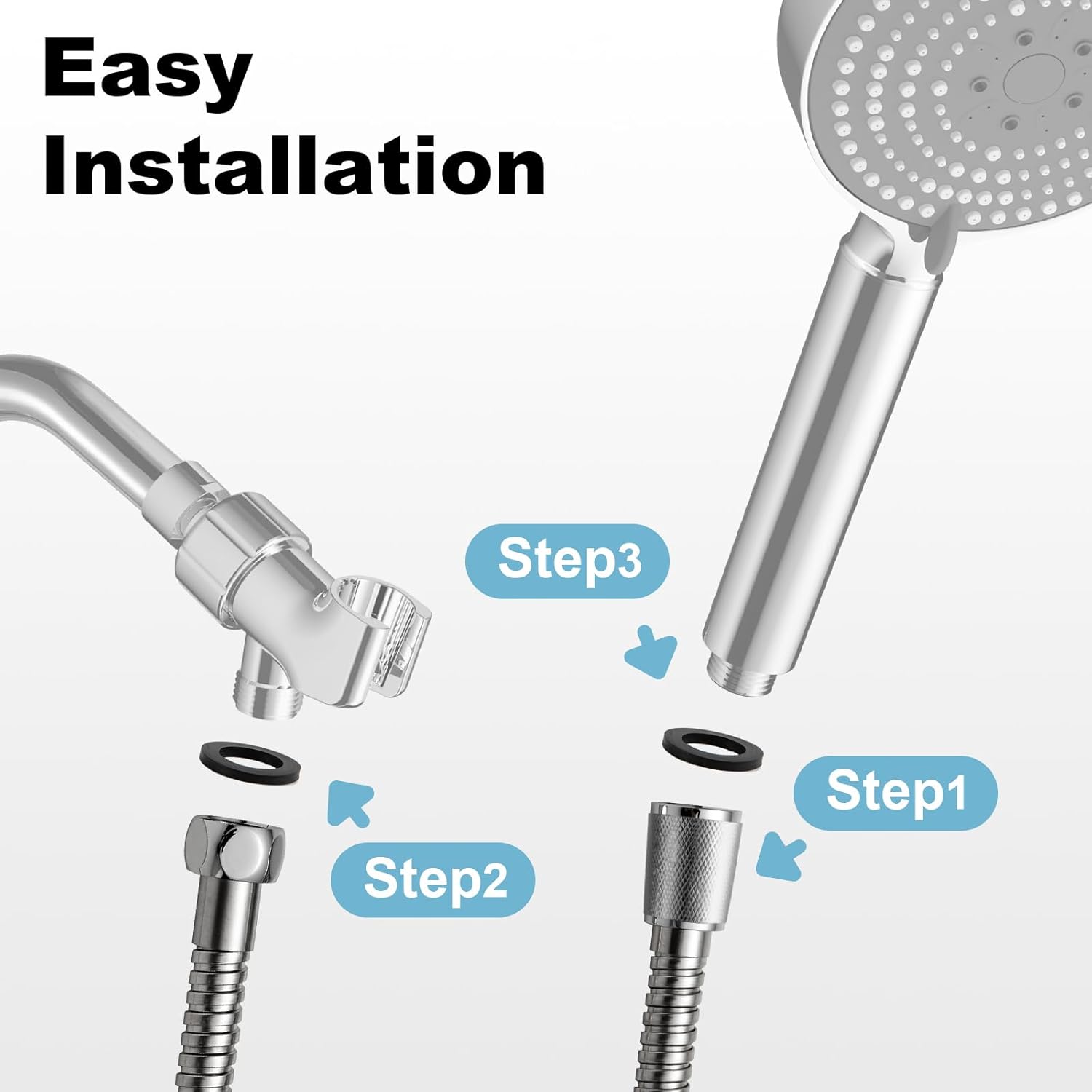 Shower Hose, 120 in Kink Free Stainless Steel Extra Long Shower Hose Replacement, Flexible Handheld Shower Head Hose Extension for Pet Bathing Cleaning, Nickel Gray - Image 6