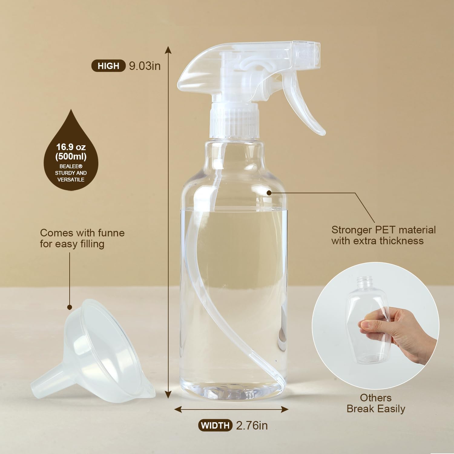 Plastic Spray Bottles, 2-Pack, 16.9 Oz, Mist & Stream, Heavy Duty Spraying, Empty Water Spray Bottle for Cleaning Solutions, Essential Oils, Hair, Plants, BBQ, Cat Dog Behavior Correction (Clear) - Image 2
