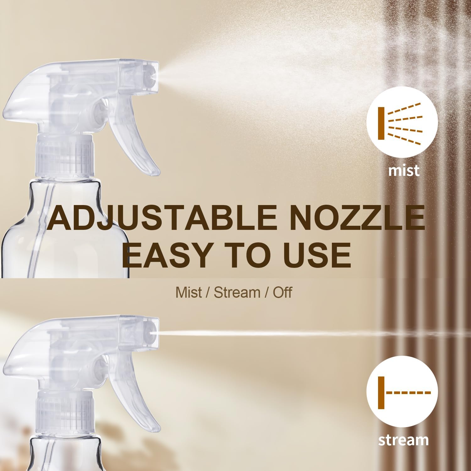 Plastic Spray Bottles, 2-Pack, 16.9 Oz, Mist & Stream, Heavy Duty Spraying, Empty Water Spray Bottle for Cleaning Solutions, Essential Oils, Hair, Plants, BBQ, Cat Dog Behavior Correction (Clear) - Image 3