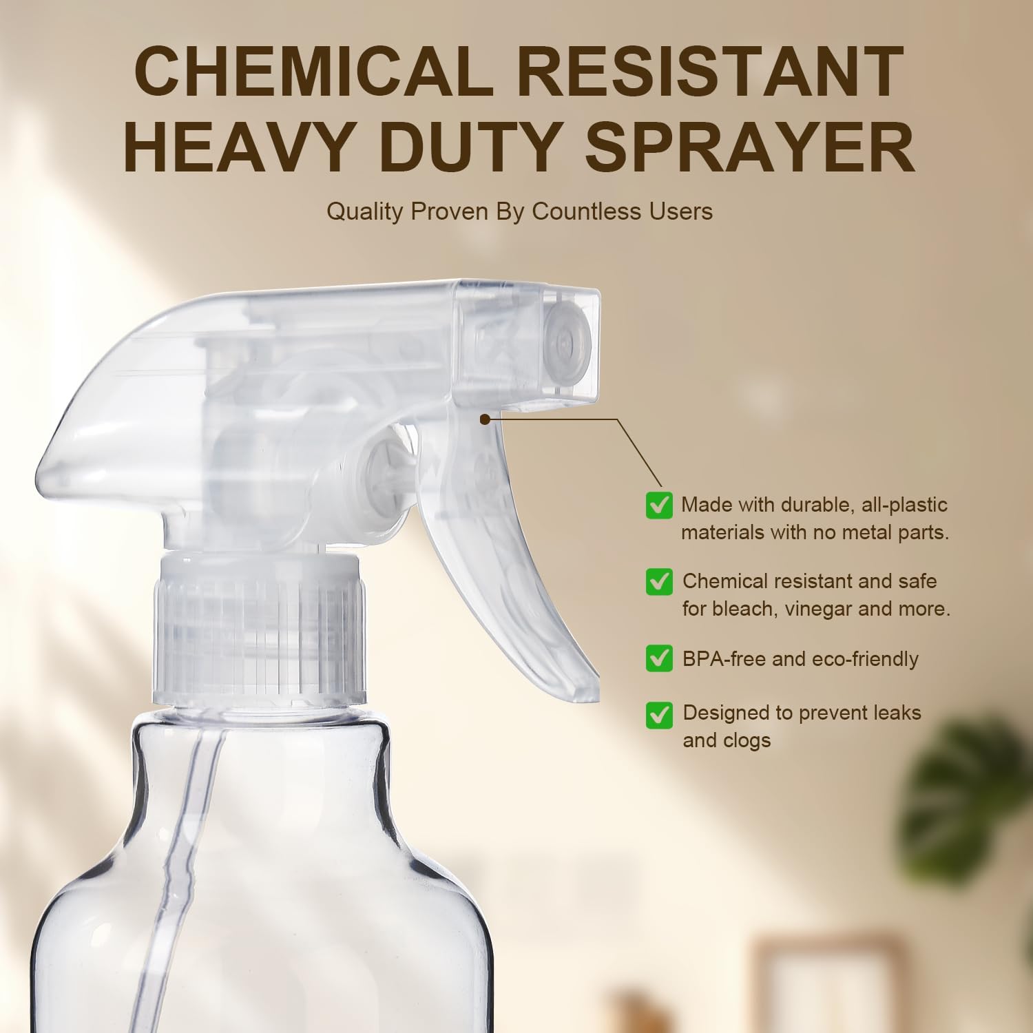 Plastic Spray Bottles, 2-Pack, 16.9 Oz, Mist & Stream, Heavy Duty Spraying, Empty Water Spray Bottle for Cleaning Solutions, Essential Oils, Hair, Plants, BBQ, Cat Dog Behavior Correction (Clear) - Image 4