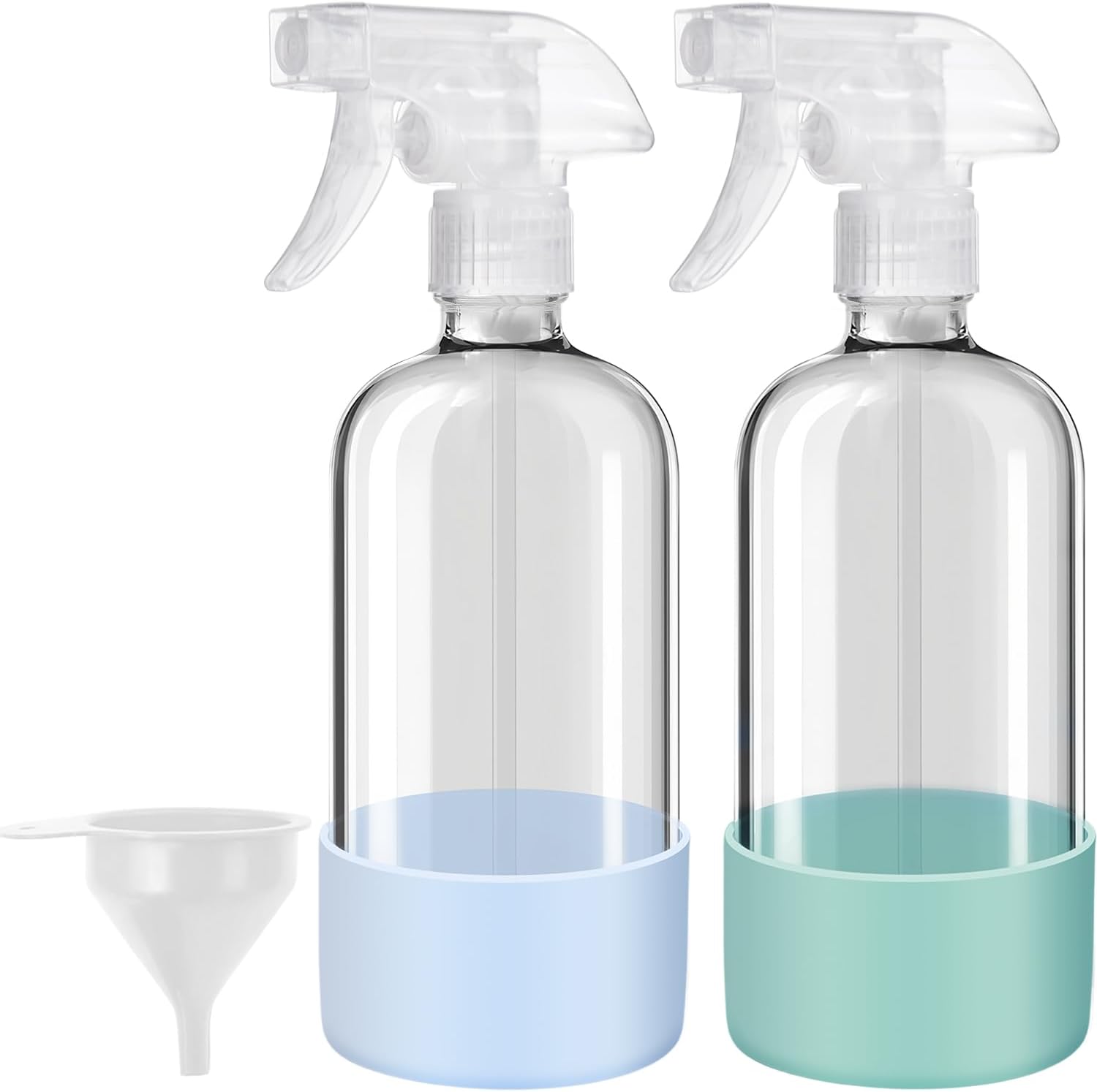 Glass Spray Bottles with Silicone Sleeves (2 Pack, 16 oz), Mist and Stream Empty Refillable Containers, Water Sprayer Misting Bottle for Cleaning Solutions, Planting, Hair Spraying, Green & Grey - Image 1