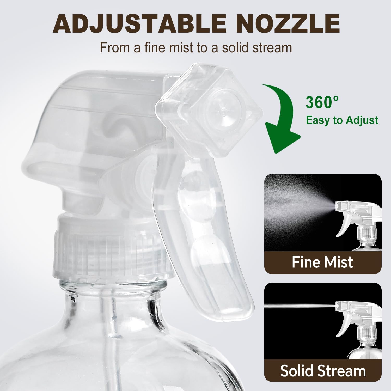 Glass Spray Bottles with Silicone Sleeves (2 Pack, 16 oz), Mist and Stream Empty Refillable Containers, Water Sprayer Misting Bottle for Cleaning Solutions, Planting, Hair Spraying, Green & Grey - Image 2