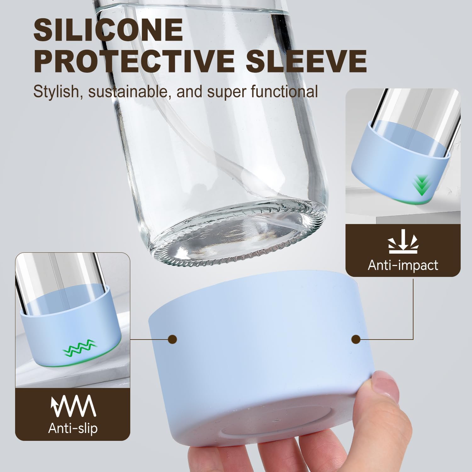 Glass Spray Bottles with Silicone Sleeves (2 Pack, 16 oz), Mist and Stream Empty Refillable Containers, Water Sprayer Misting Bottle for Cleaning Solutions, Planting, Hair Spraying, Green & Grey - Image 5