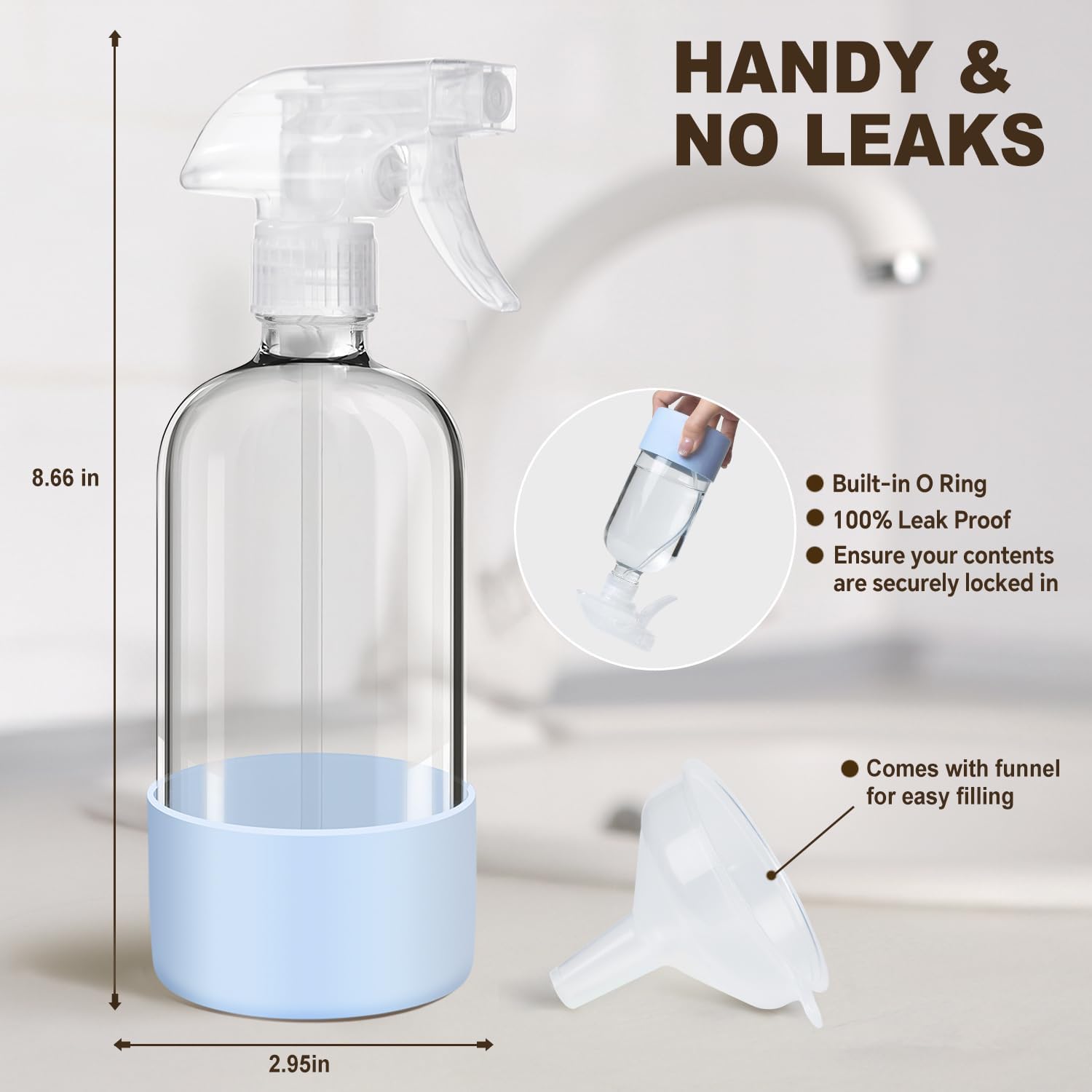 Glass Spray Bottles with Silicone Sleeves (2 Pack, 16 oz), Mist and Stream Empty Refillable Containers, Water Sprayer Misting Bottle for Cleaning Solutions, Planting, Hair Spraying, Green & Grey - Image 6