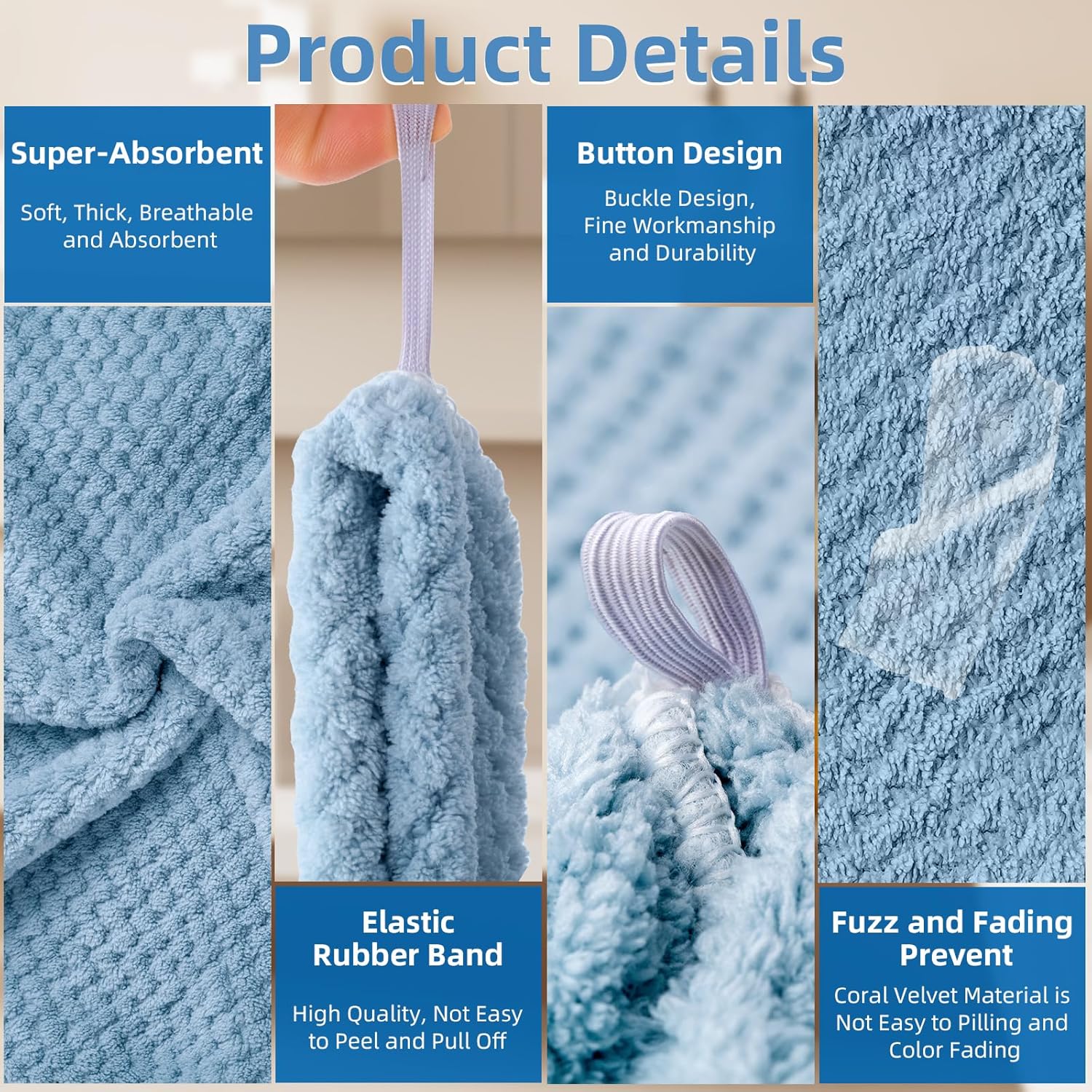 Hair Towel Wrap, 4 Packs 9.8 x 25.6 Inch Towel Turbans for Wet Hair, Dry Hair Towel, Headbands for Curly and Long Hair - Bathroom Must-Have for Ladies - Image 3