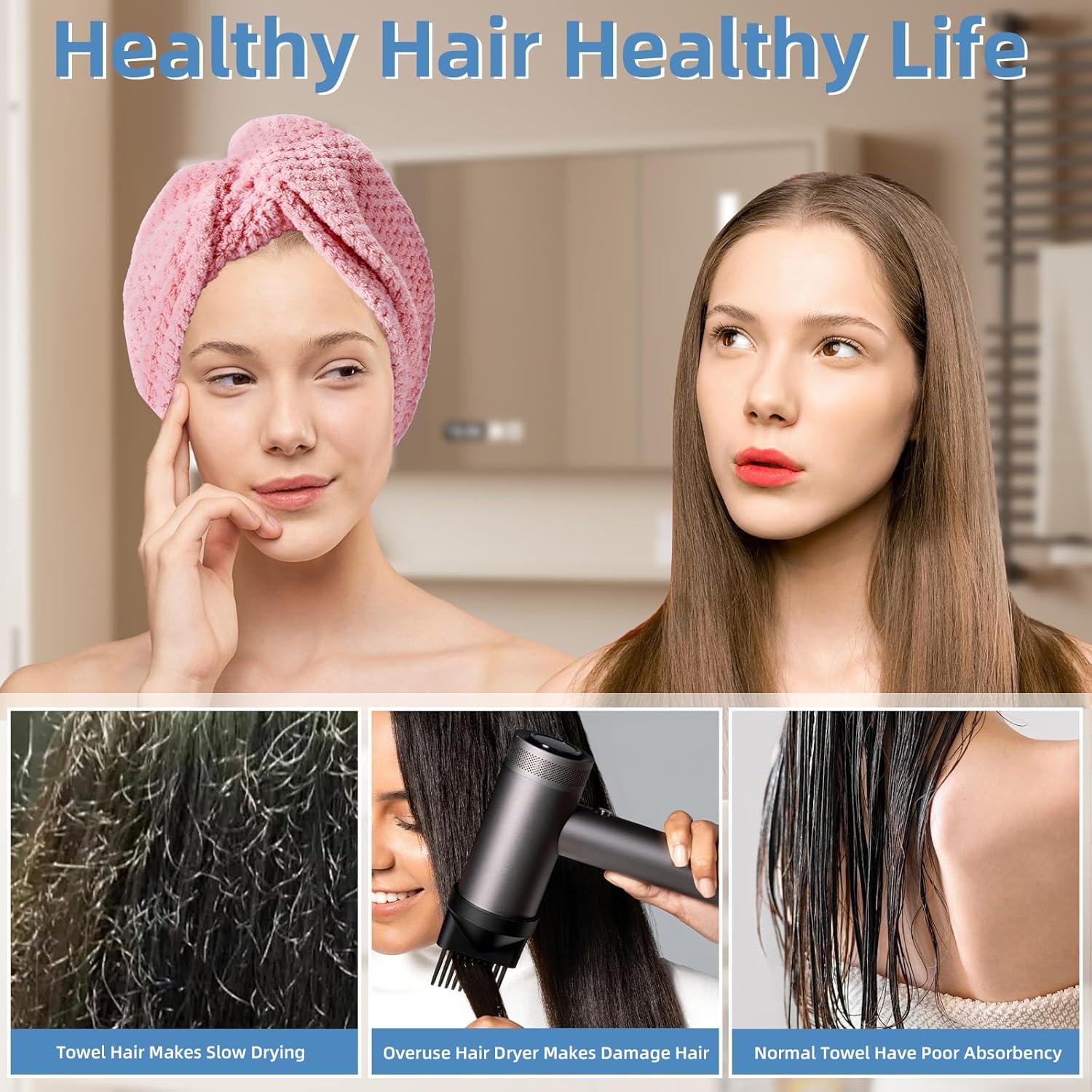 Hair Towel Wrap, 4 Packs 9.8 x 25.6 Inch Towel Turbans for Wet Hair, Dry Hair Towel, Headbands for Curly and Long Hair - Bathroom Must-Have for Ladies - Image 6