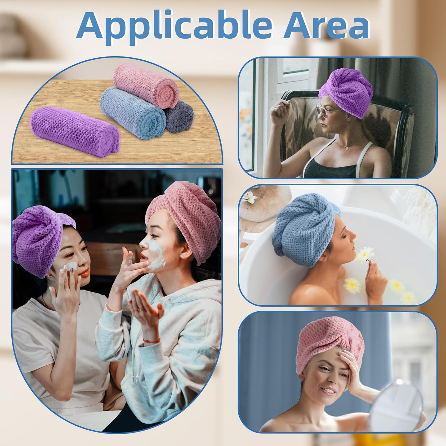 Hair Towel Wrap, 4 Packs 9.8 x 25.6 Inch Towel Turbans for Wet Hair, Dry Hair Towel, Headbands for Curly and Long Hair - Bathroom Must-Have for Ladies - Image 7