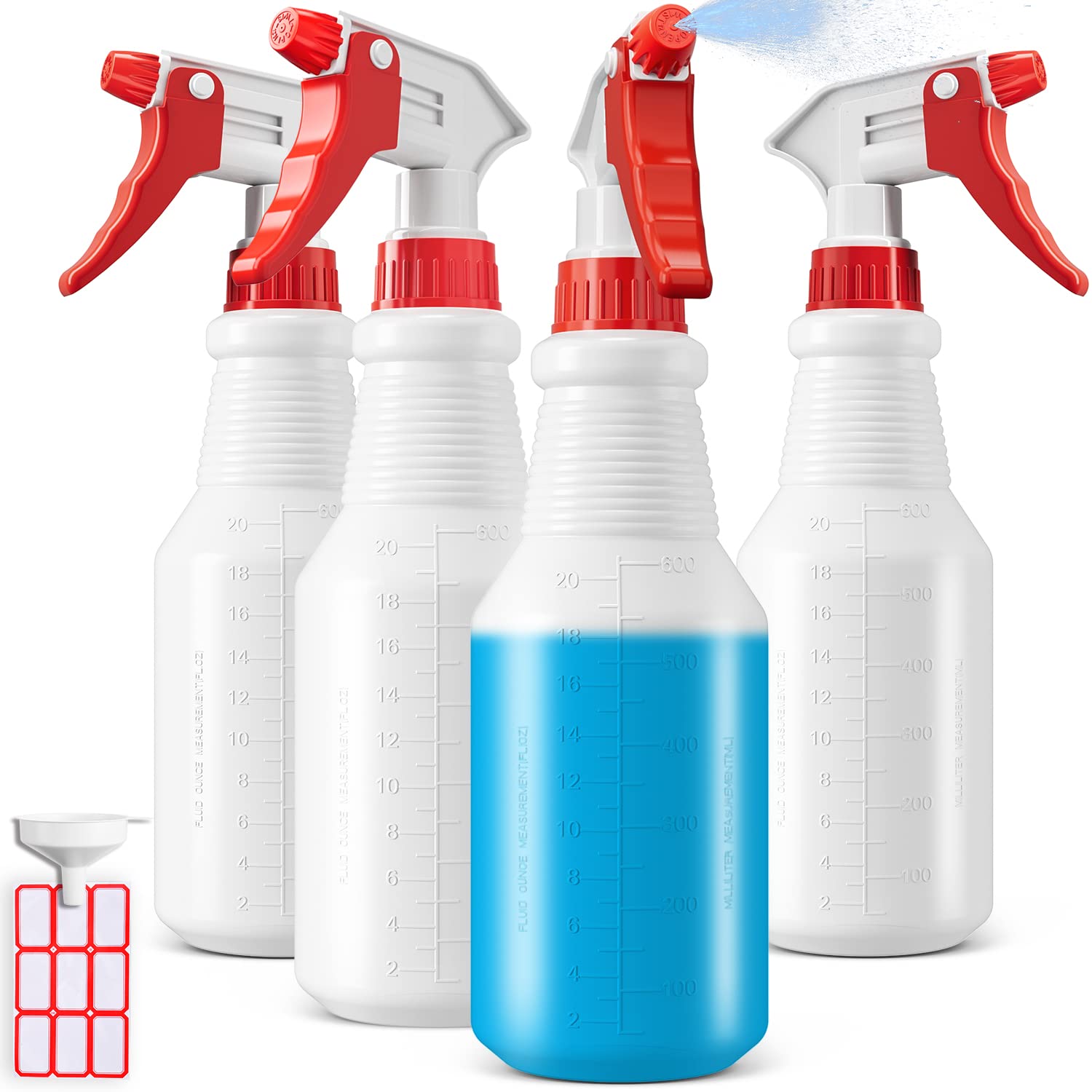 Spray Bottles (4 Pack, 24 Oz) Refillable Empty Plastic Water Spraying Bottle for Cleaning Solutions, Hair Spray, Car Detail, Watering Plants, Heavy Duty Mist Stream Sprayer with Measurement - Image 1