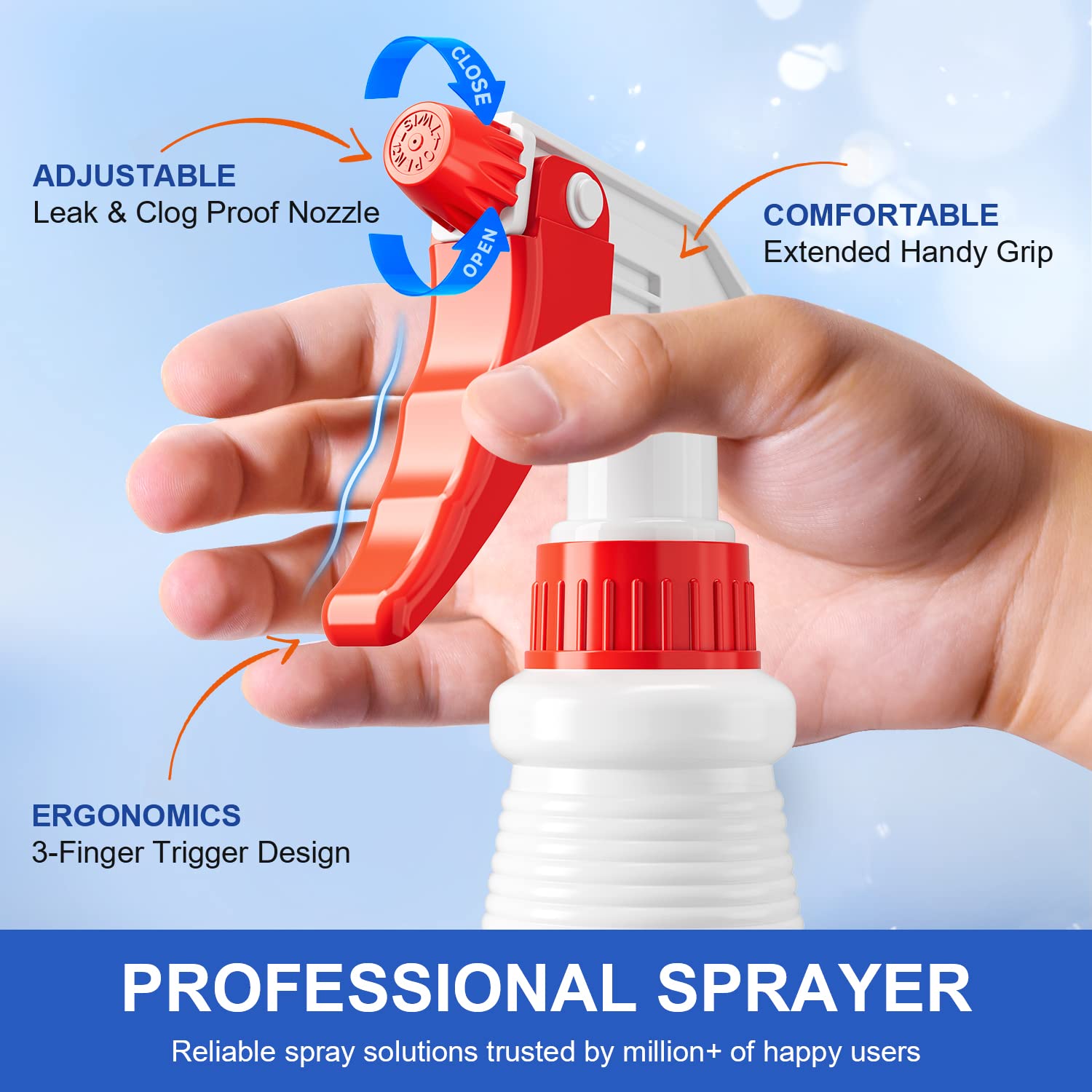 Spray Bottles (4 Pack, 24 Oz) Refillable Empty Plastic Water Spraying Bottle for Cleaning Solutions, Hair Spray, Car Detail, Watering Plants, Heavy Duty Mist Stream Sprayer with Measurement - Image 3
