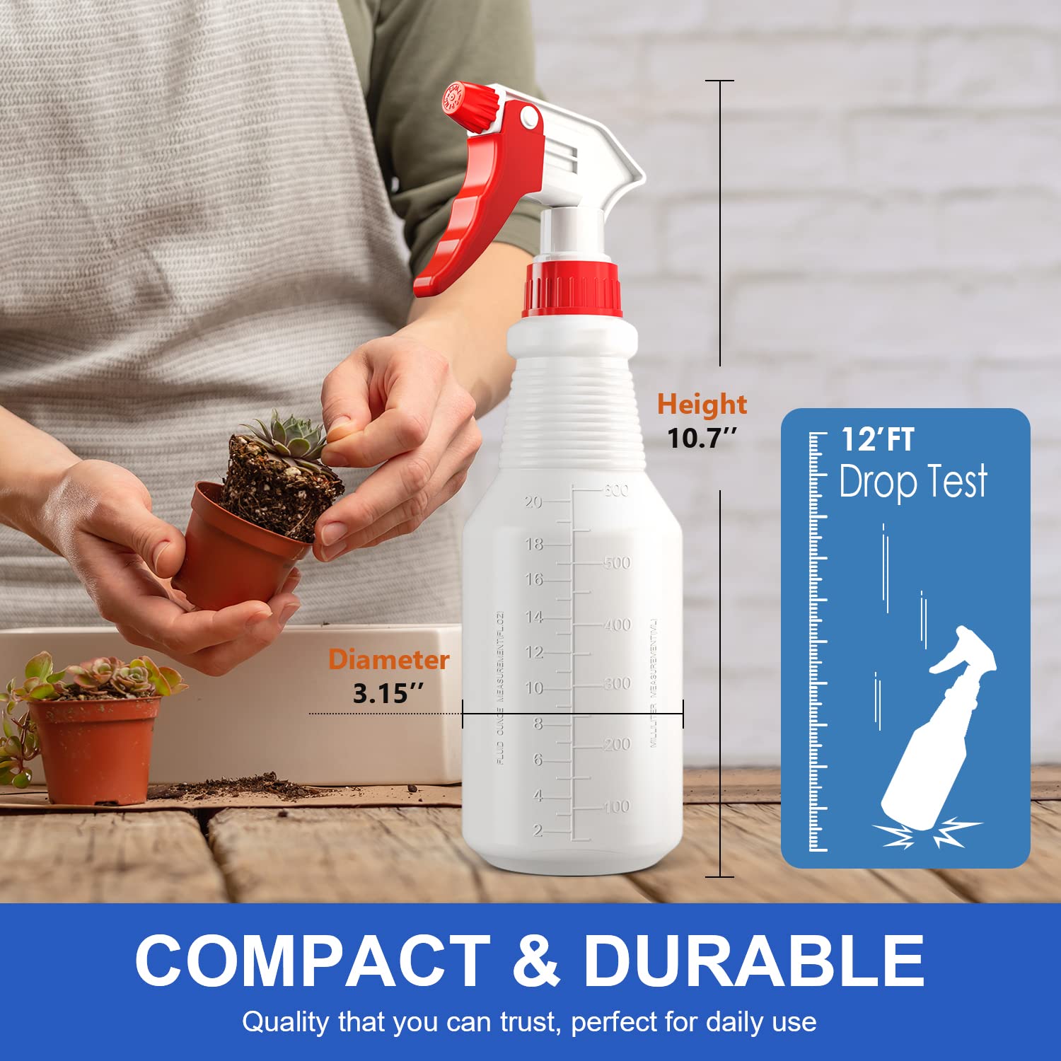 Spray Bottles (4 Pack, 24 Oz) Refillable Empty Plastic Water Spraying Bottle for Cleaning Solutions, Hair Spray, Car Detail, Watering Plants, Heavy Duty Mist Stream Sprayer with Measurement - Image 6