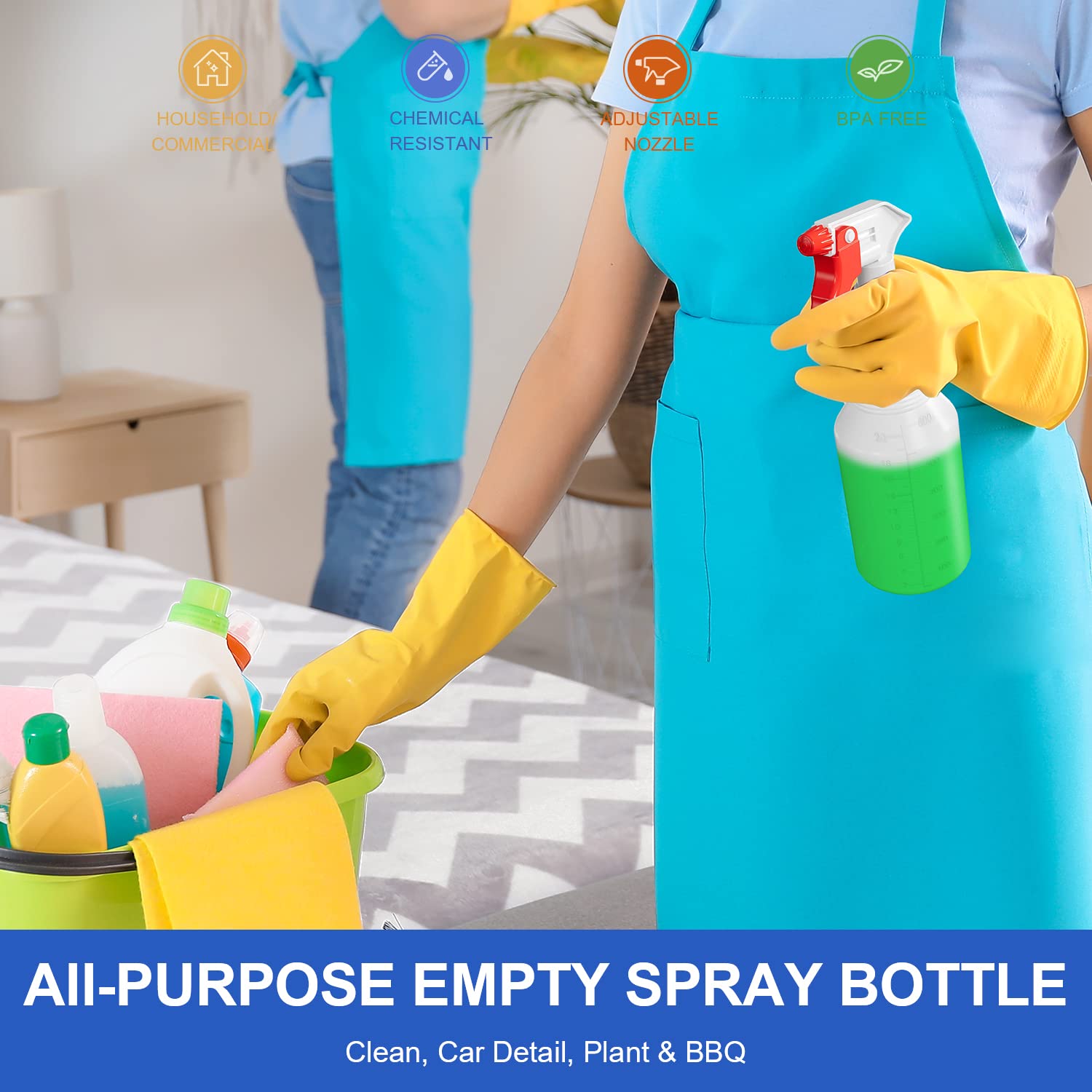 Spray Bottles (4 Pack, 24 Oz) Refillable Empty Plastic Water Spraying Bottle for Cleaning Solutions, Hair Spray, Car Detail, Watering Plants, Heavy Duty Mist Stream Sprayer with Measurement - Image 7