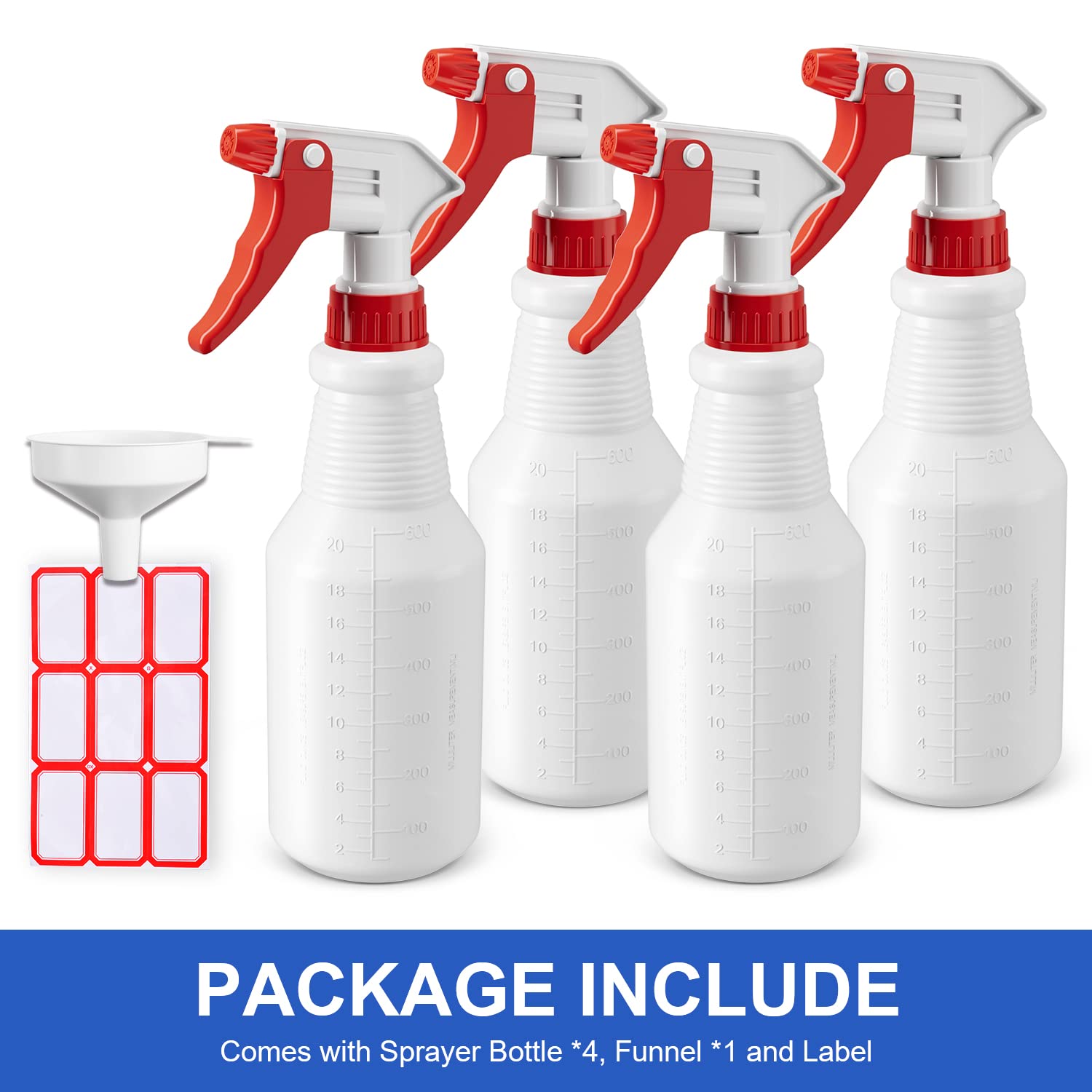 Spray Bottles (4 Pack, 24 Oz) Refillable Empty Plastic Water Spraying Bottle for Cleaning Solutions, Hair Spray, Car Detail, Watering Plants, Heavy Duty Mist Stream Sprayer with Measurement - Image 8
