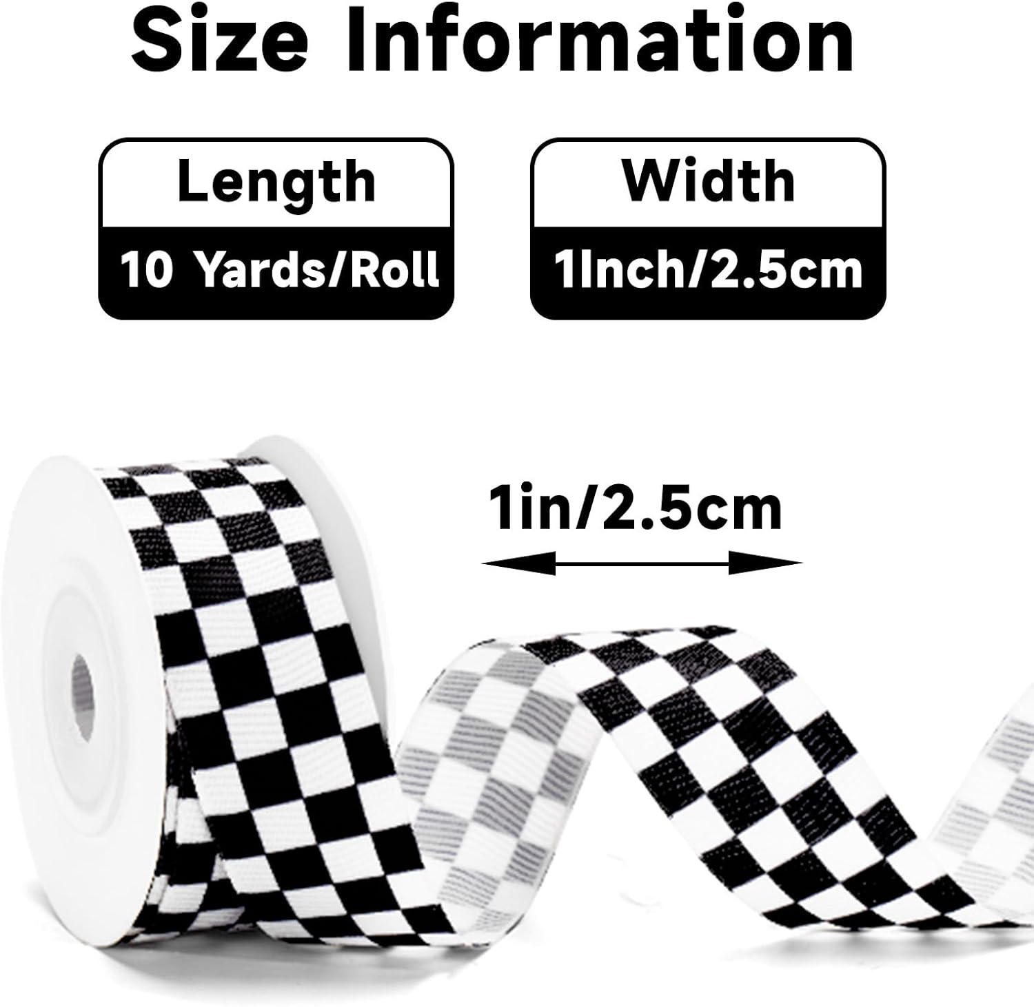 Black and White Checkered Ribbon - Racing Car Theme Black Grosgrain Buffalo Plaid Ribbon for Gift Wrapping, 1 in x 10 Yds White Gingham Ribbons for Crafts, Wreath, and Racing Cakes Decor - Image 2