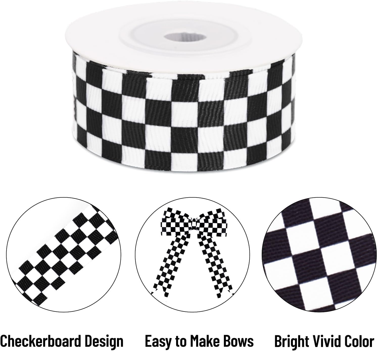Black and White Checkered Ribbon - Racing Car Theme Black Grosgrain Buffalo Plaid Ribbon for Gift Wrapping, 1 in x 10 Yds White Gingham Ribbons for Crafts, Wreath, and Racing Cakes Decor - Image 3
