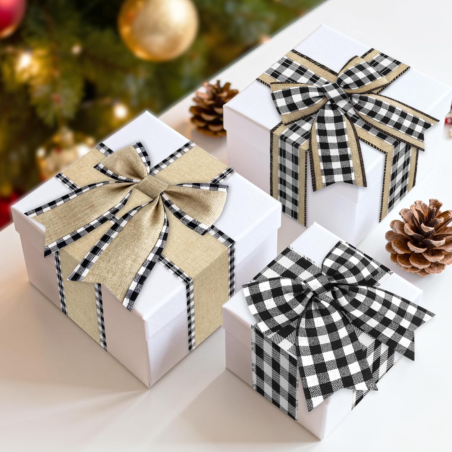 Buffalo Plaid Ribbon Wired – 3 Rolls 2.5'' x 18 Yards, Burlap Black and White Plaid Ribbons for Crafts, Christmas Gift Wrapping, Wreaths and Decoration - Image 5