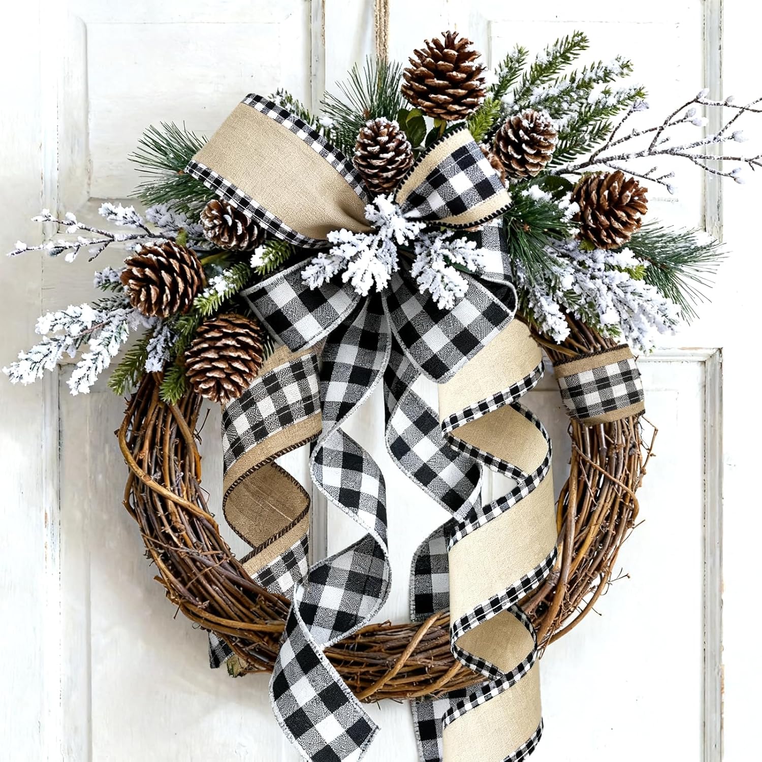 Buffalo Plaid Ribbon Wired – 3 Rolls 2.5'' x 18 Yards, Burlap Black and White Plaid Ribbons for Crafts, Christmas Gift Wrapping, Wreaths and Decoration - Image 6
