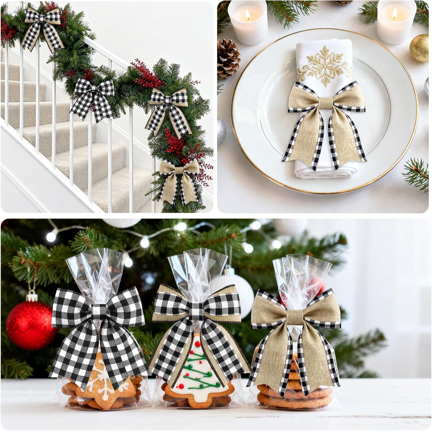 Buffalo Plaid Ribbon Wired – 3 Rolls 2.5'' x 18 Yards, Burlap Black and White Plaid Ribbons for Crafts, Christmas Gift Wrapping, Wreaths and Decoration - Image 7