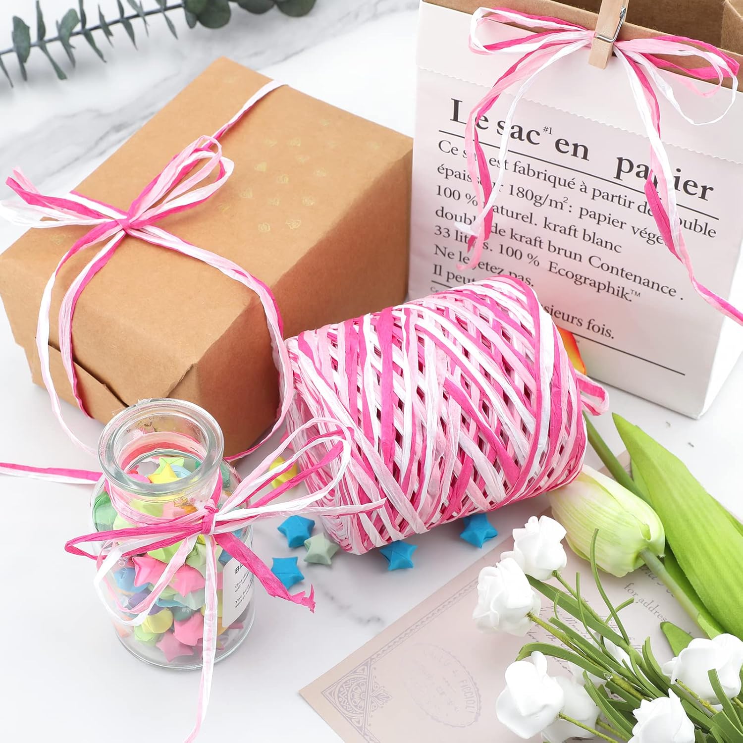 Valentine's Day Raffia Ribbon, 524 Feet Pink Paper Gift Ribbon for Gift Wrapping, Decorating, Crafts, DIY Projects, Festivals, Parties - Image 5