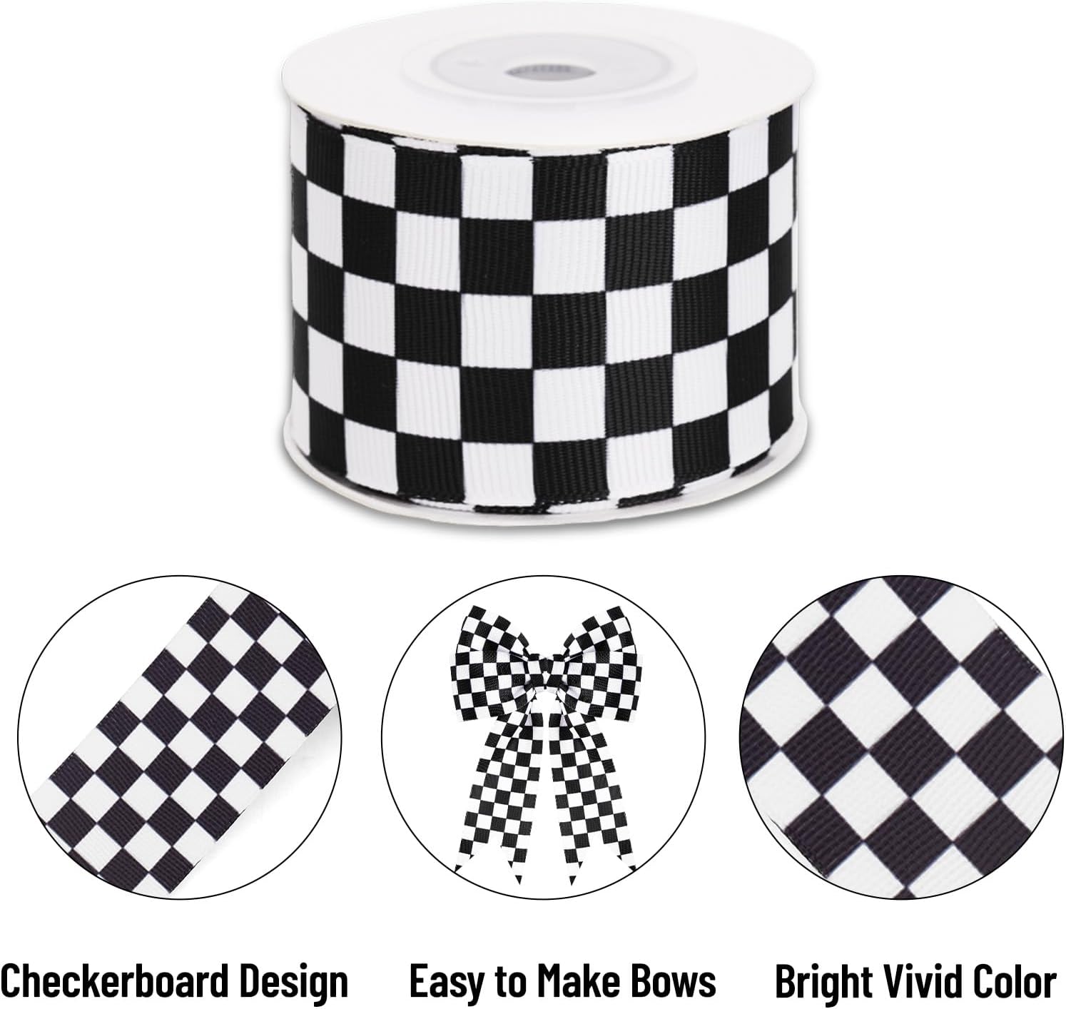 Black and White Checkered Ribbon - Racing Car Theme Black Grosgrain Buffalo Plaid Ribbon for Gift Wrapping, 1.5 in x 10 Yds White Gingham Ribbons for Crafts, Wreath, and Racing Cakes Decor - Image 3