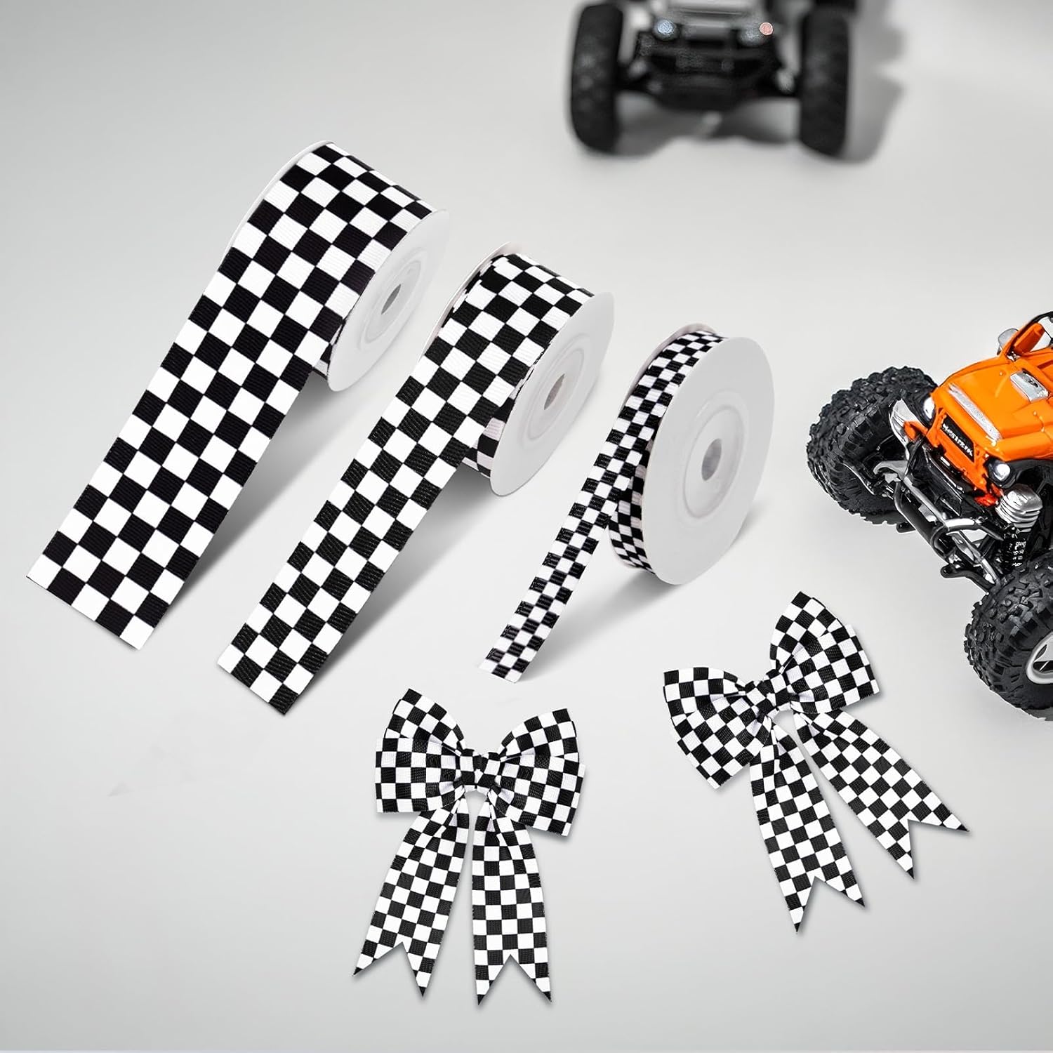 Black and White Checkered Ribbon - Racing Car Theme Black Grosgrain Buffalo Plaid Ribbon for Gift Wrapping, 1.5 in x 10 Yds White Gingham Ribbons for Crafts, Wreath, and Racing Cakes Decor - Image 5