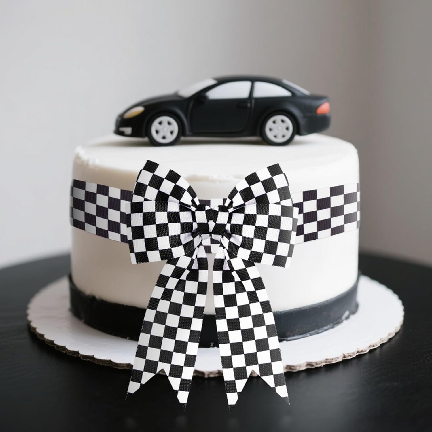 Black and White Checkered Ribbon - Racing Car Theme Black Grosgrain Buffalo Plaid Ribbon for Gift Wrapping, 1.5 in x 10 Yds White Gingham Ribbons for Crafts, Wreath, and Racing Cakes Decor - Image 6