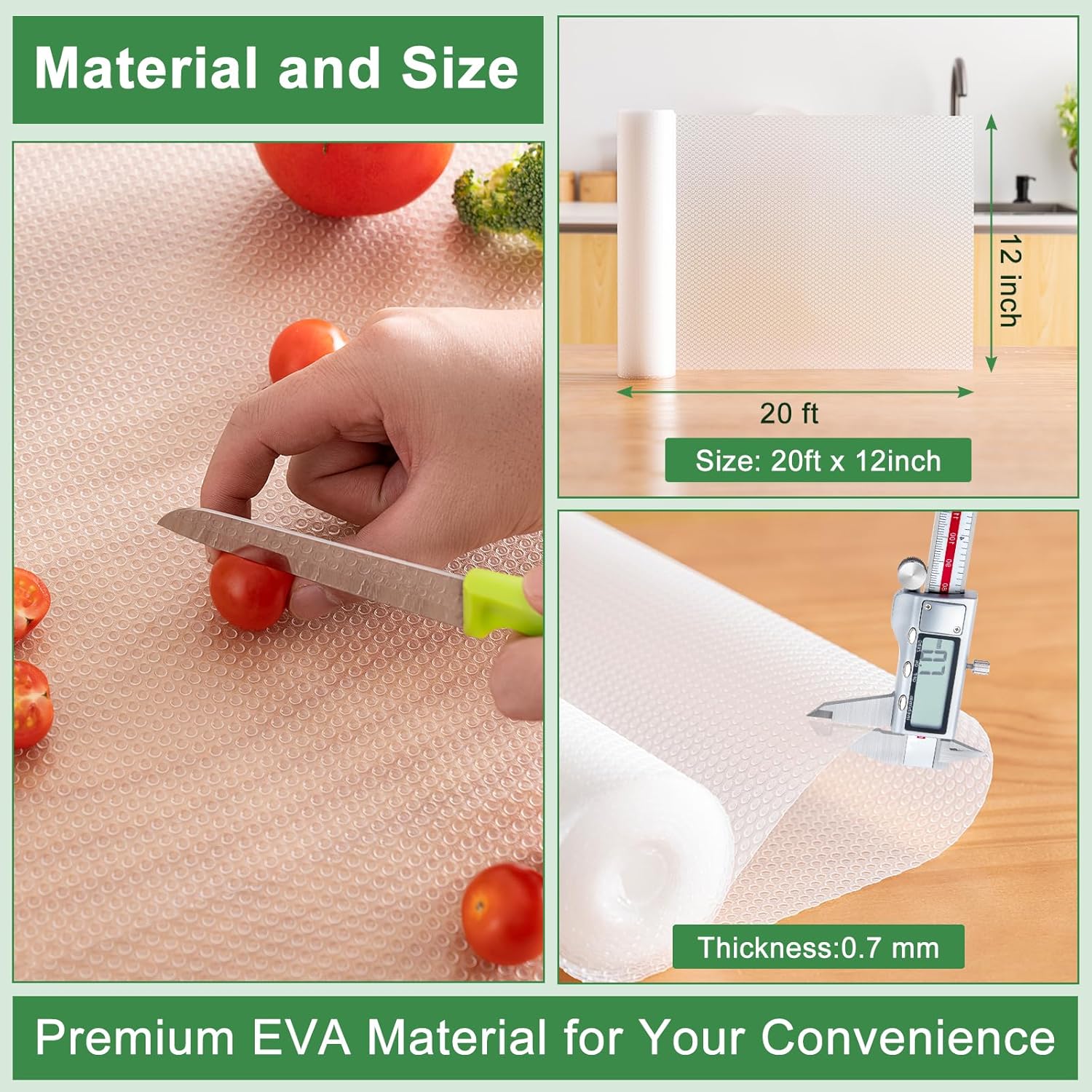 12 Inches x 20 FT Non-Adhesive Shelf Liner Water Resistant Oil-Proof Thickened Easy to Clean and Cut Drawer Mats for Refrigerator, Desk, Cabinet, Kitchen - Image 2