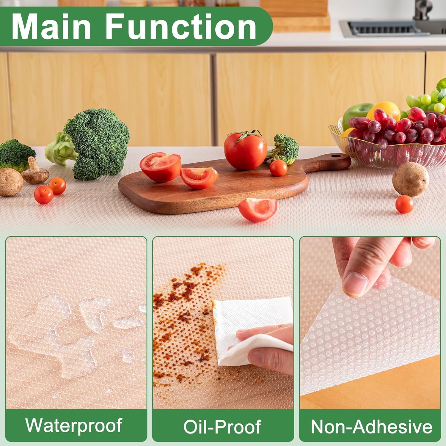 12 Inches x 20 FT Non-Adhesive Shelf Liner Water Resistant Oil-Proof Thickened Easy to Clean and Cut Drawer Mats for Refrigerator, Desk, Cabinet, Kitchen - Image 3