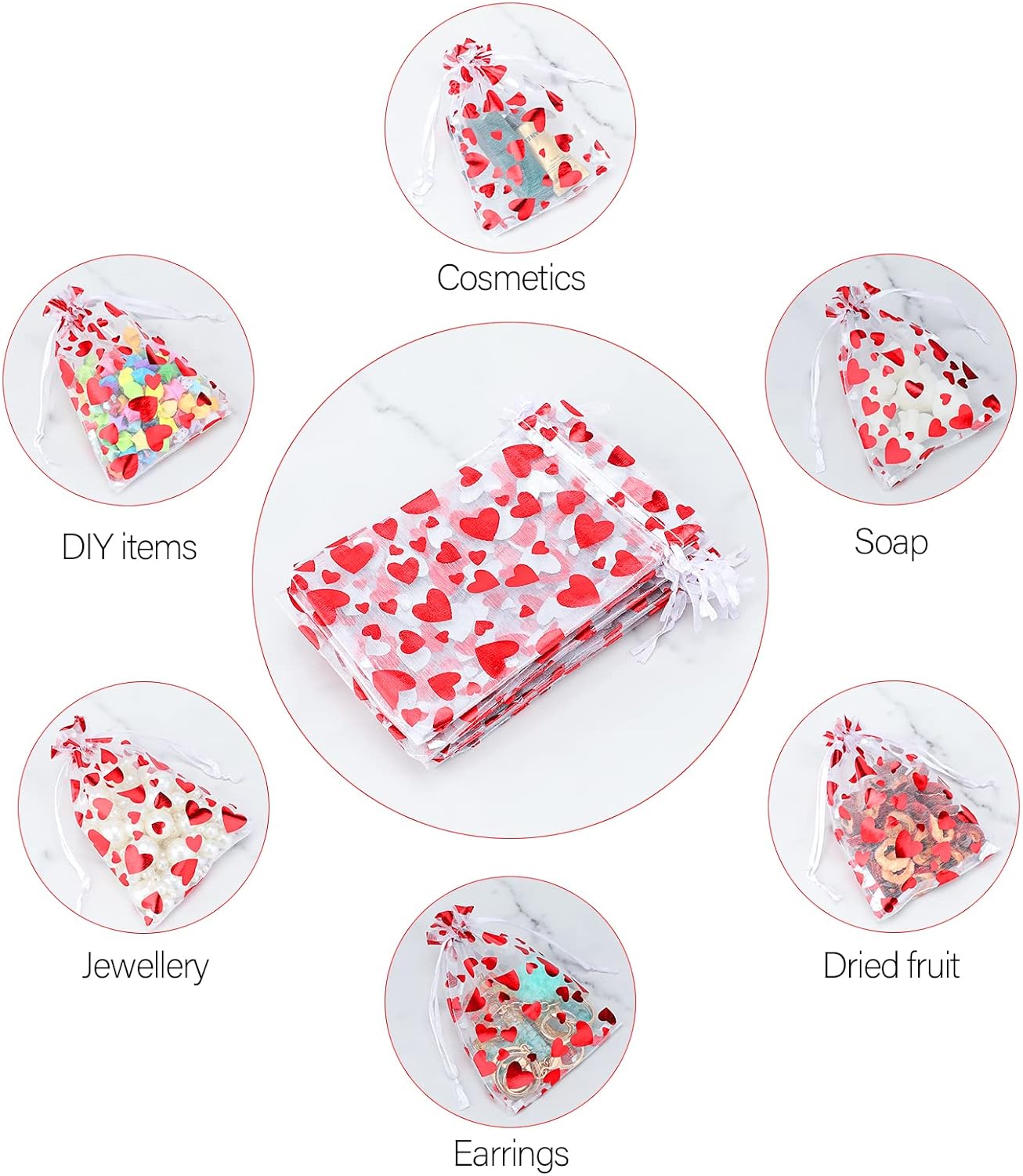 100 Pcs Red Organza Favor Gift Bags,4x6inch Valentine's Day Drawstring Gift Bags,Jewelry Gift Pouches Mesh Party Favor Bags - Image 5